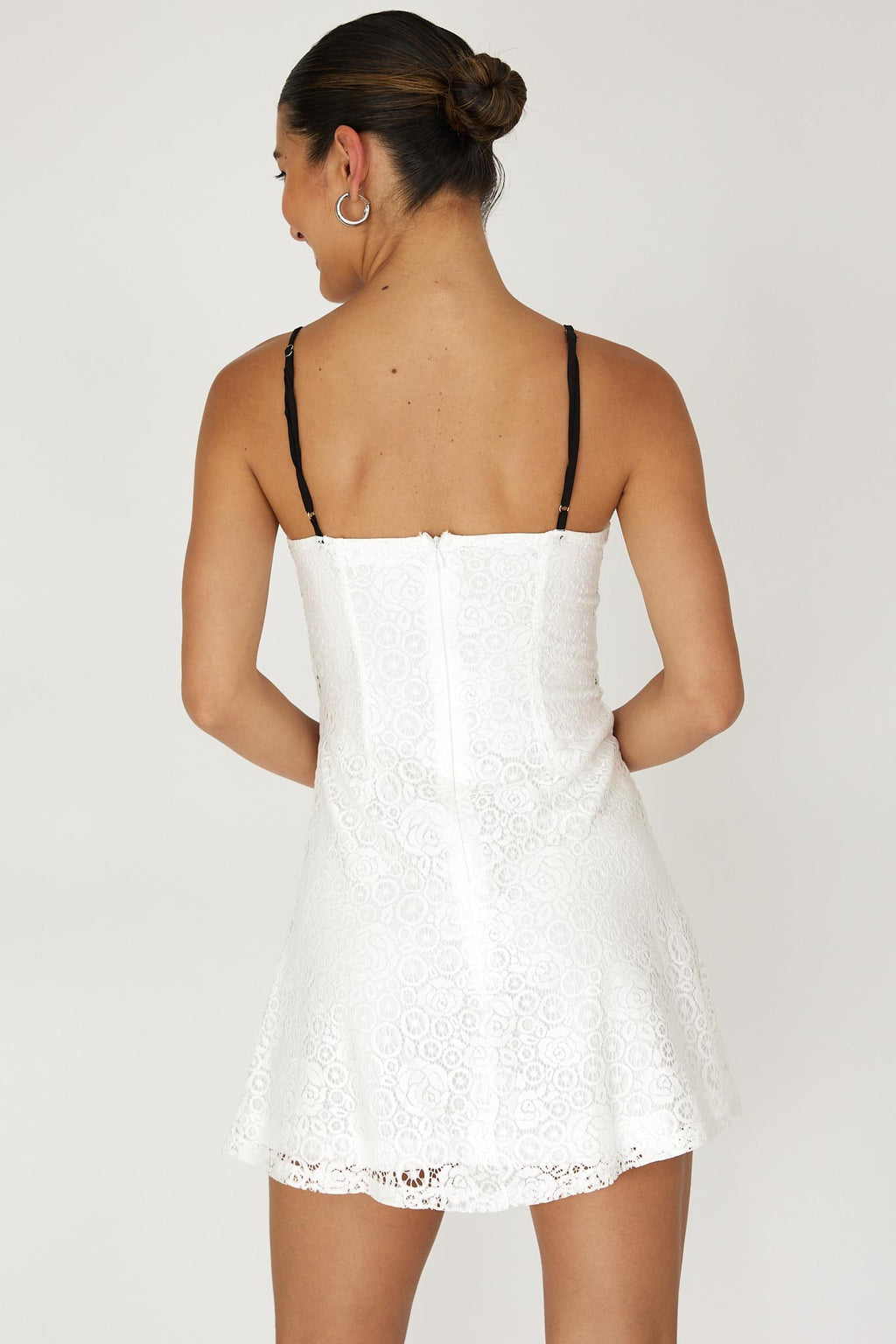 Find Your Way Lace Piping Mini Dress White by Selfie Leslie Australia