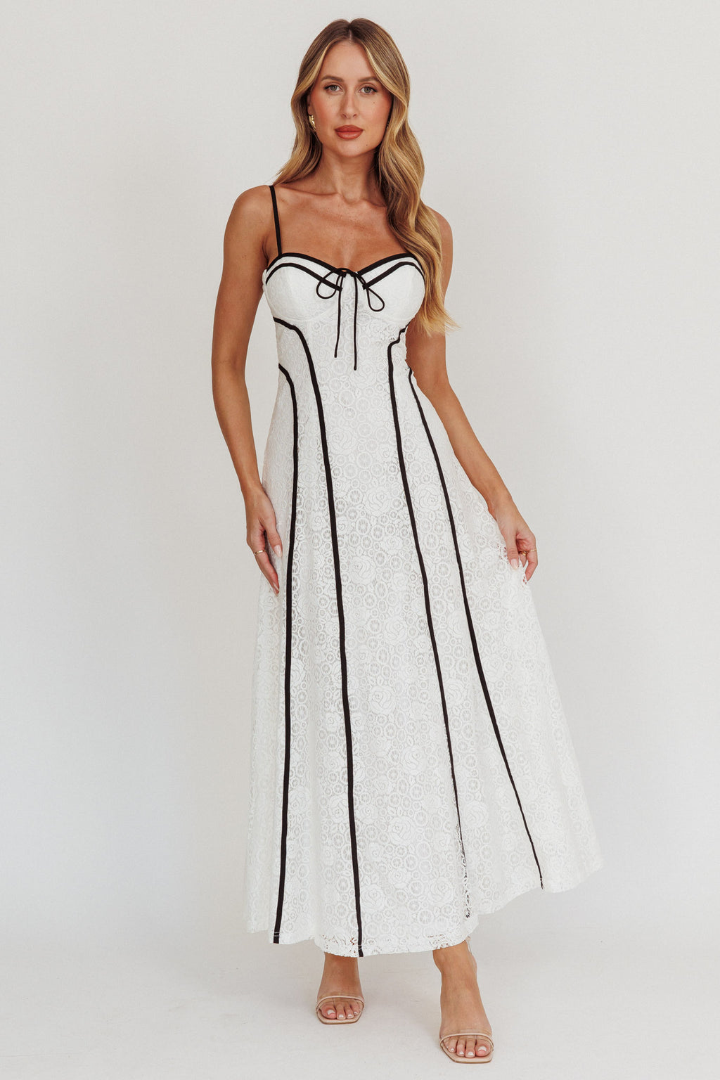 Find Your Way Lace Contrast Maxi Dress White by Selfie Leslie Australia