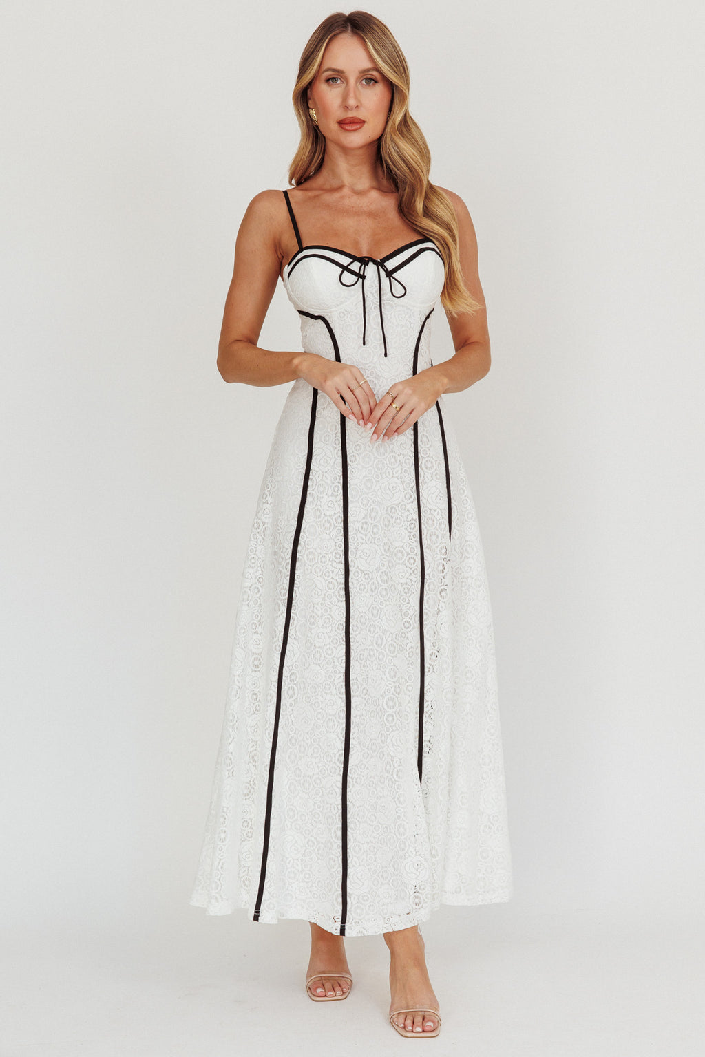 Find Your Way Lace Contrast Maxi Dress White by Selfie Leslie Australia