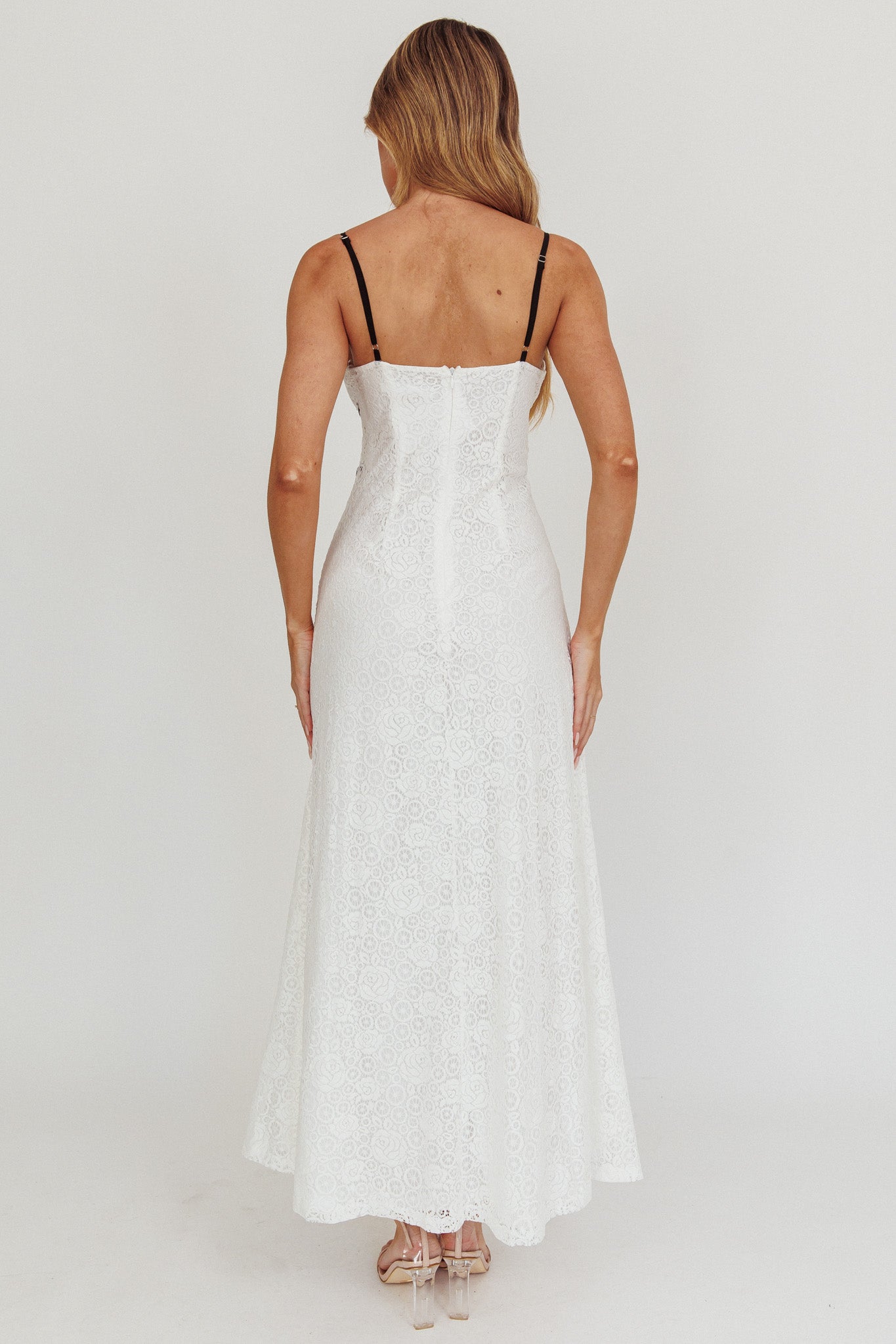 Find Your Way Lace Contrast Maxi Dress White by Selfie Leslie Australia