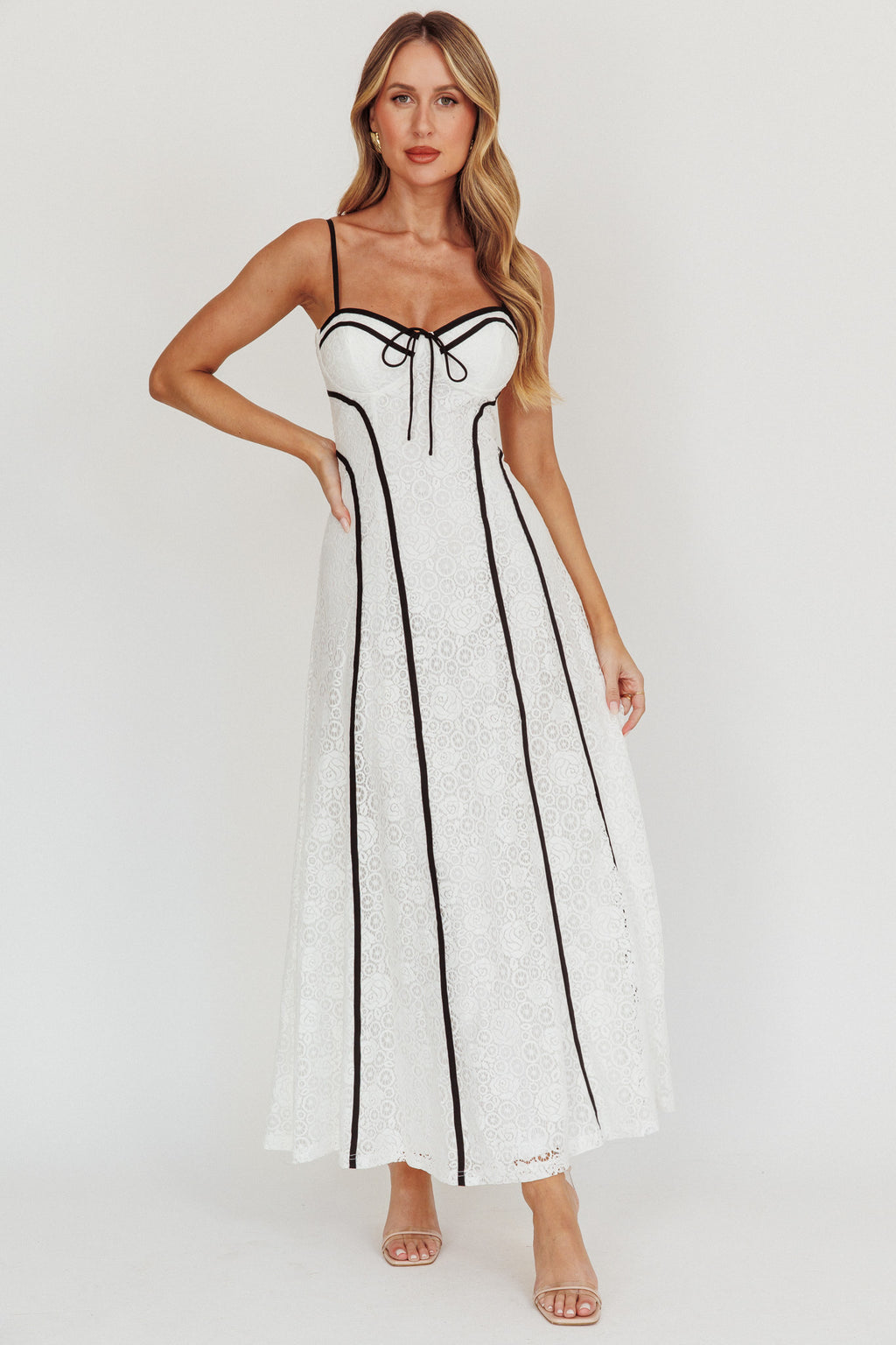 Find Your Way Lace Contrast Maxi Dress White by Selfie Leslie Australia