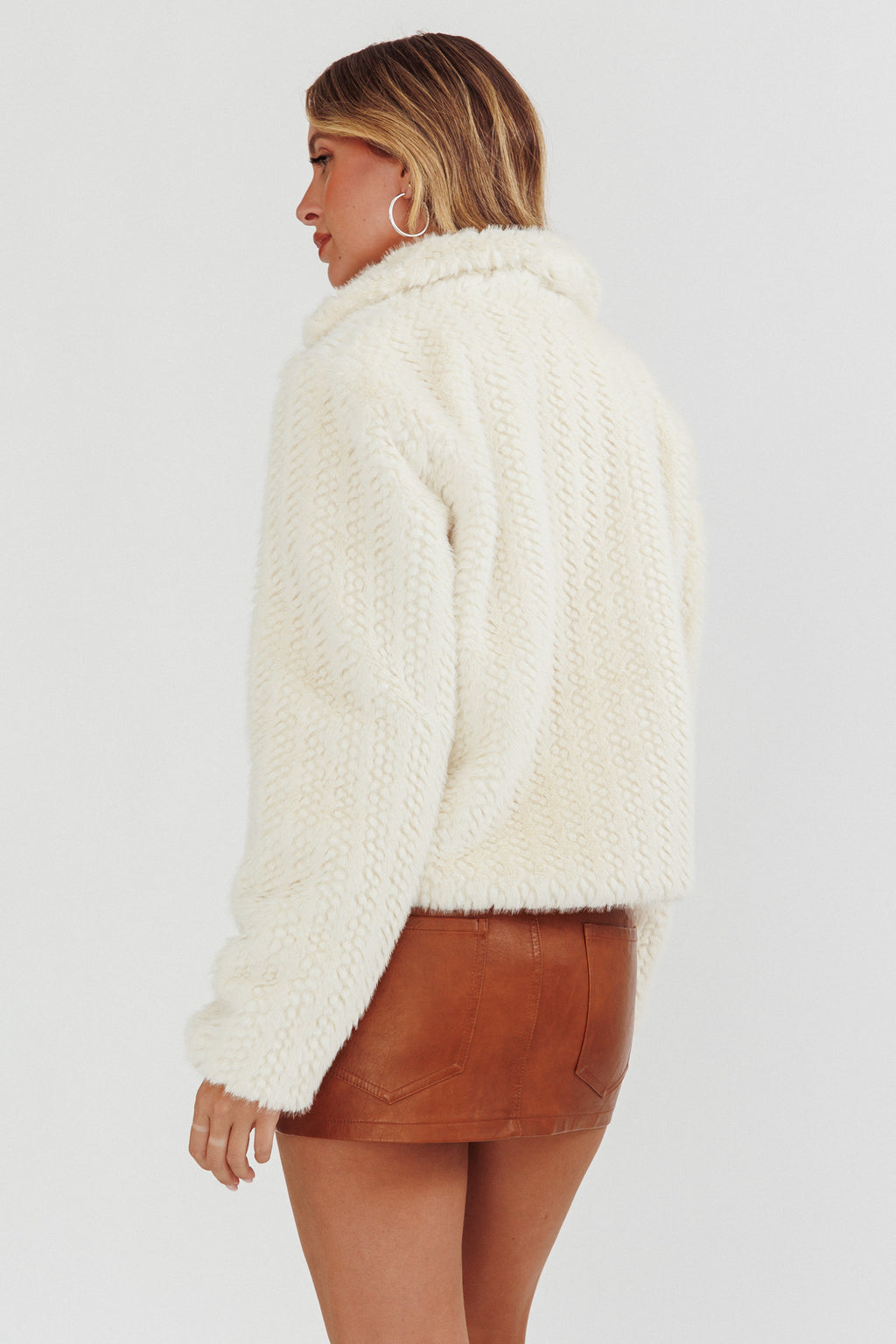 Smoky Mountains Faux Fur Jacket Beige by Selfie Leslie Australia