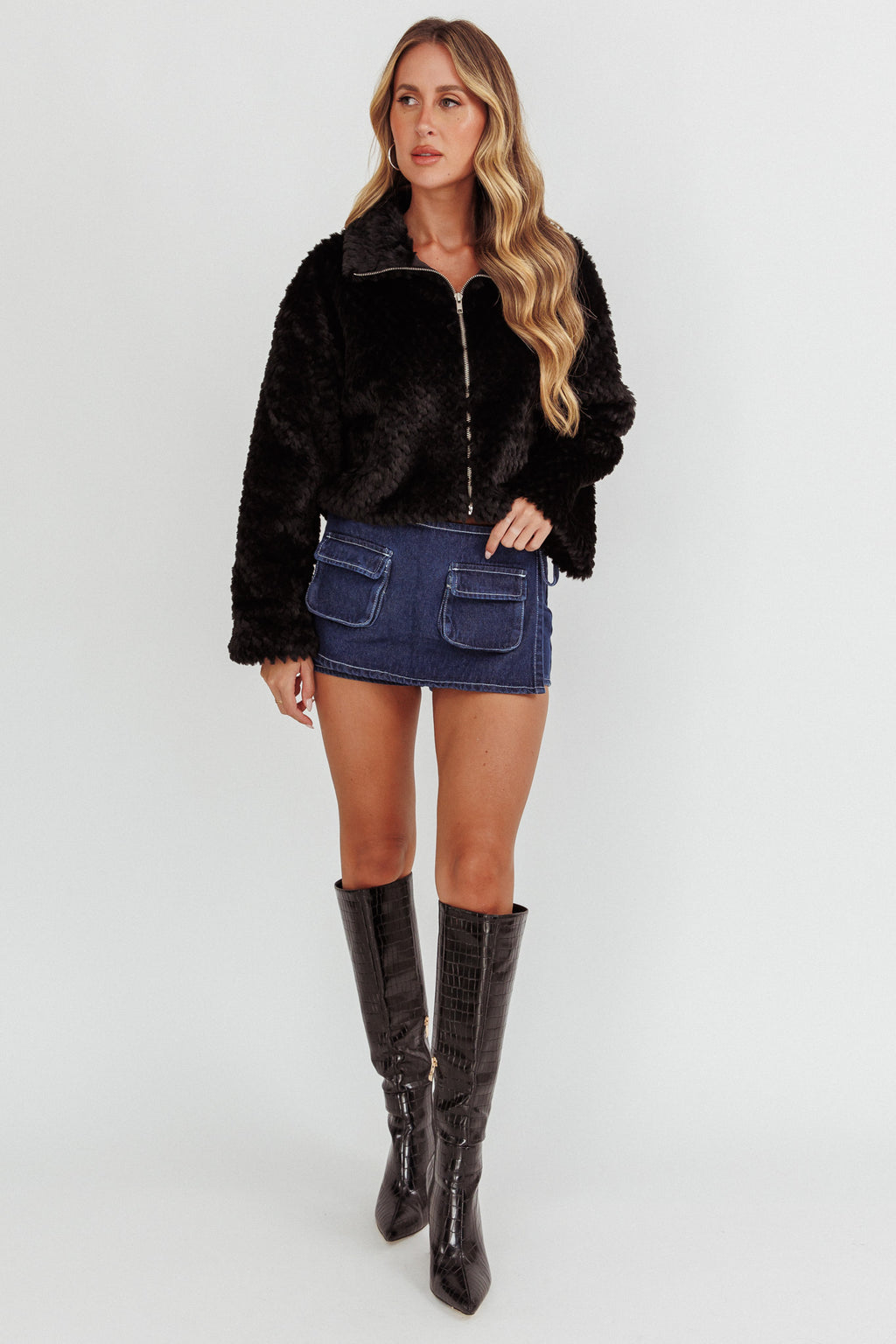 Margeaux Faux Fur Jacket Black by Selfie Leslie Australia