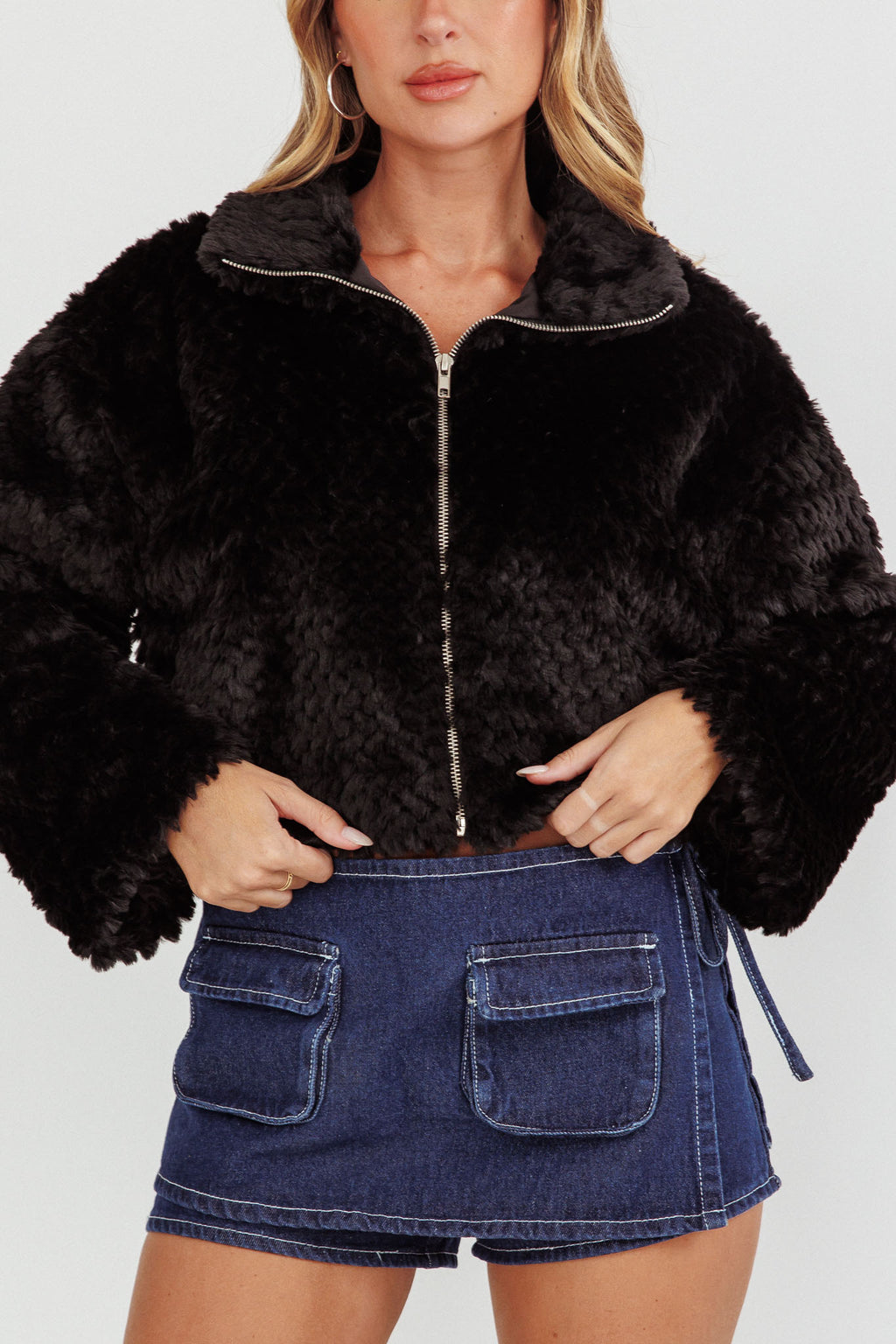 Margeaux Faux Fur Jacket Black by Selfie Leslie Australia