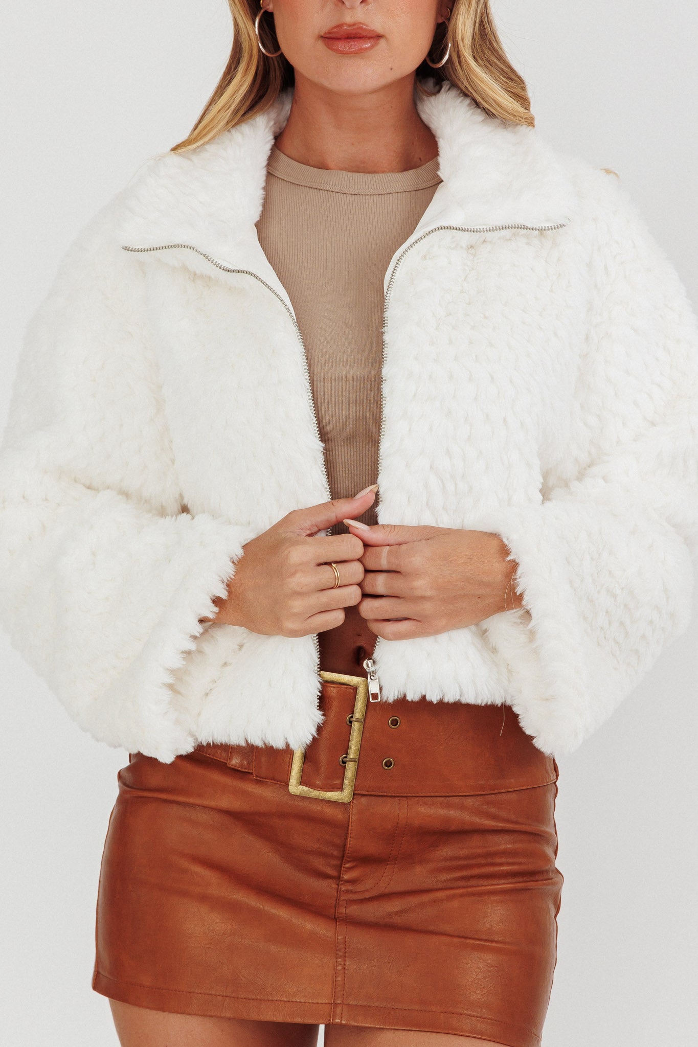 Margeaux Faux Fur Jacket White by Selfie Leslie Australia