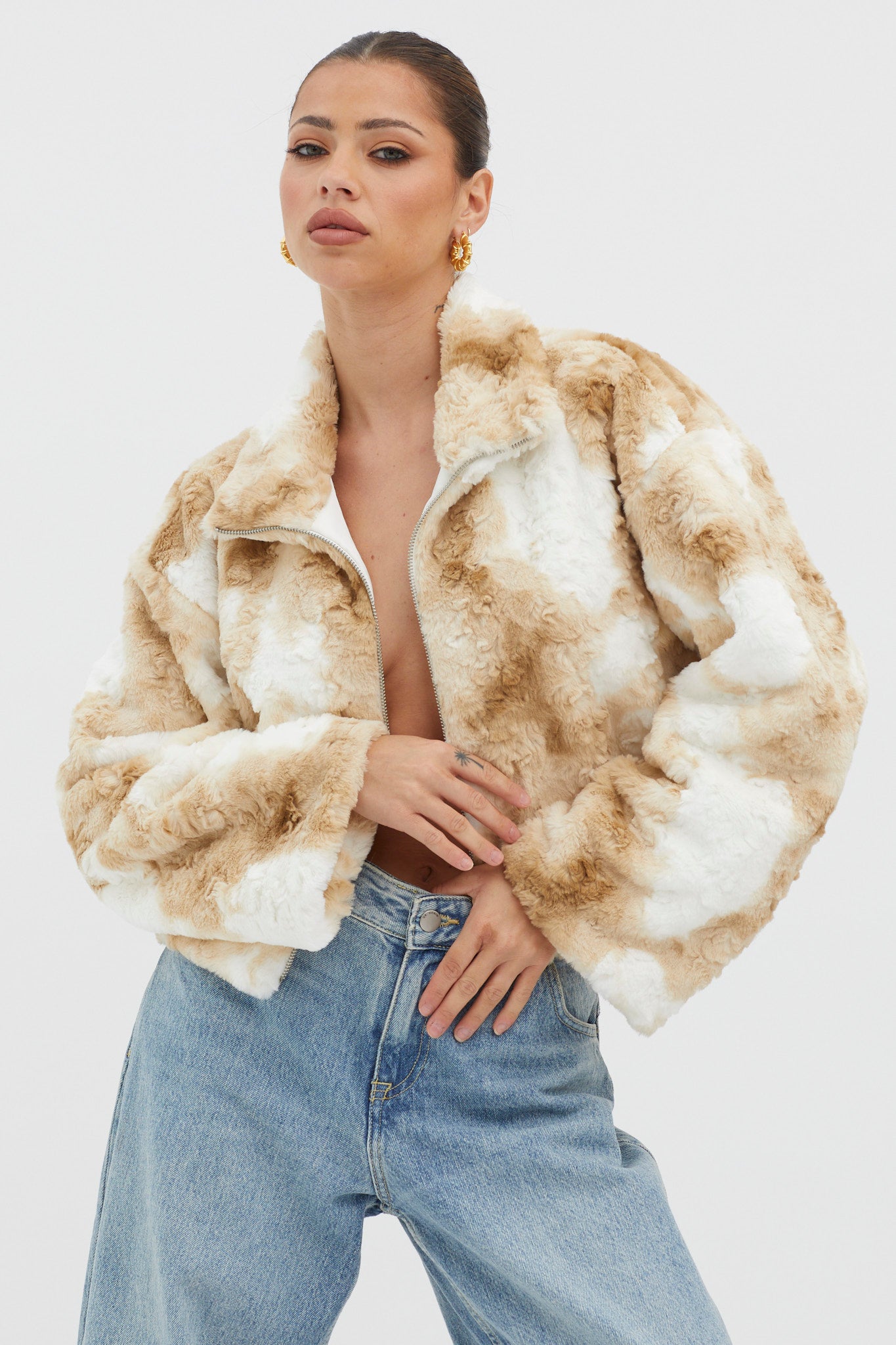 Margeaux Faux Fur Jacket Coffee by Selfie Leslie Australia