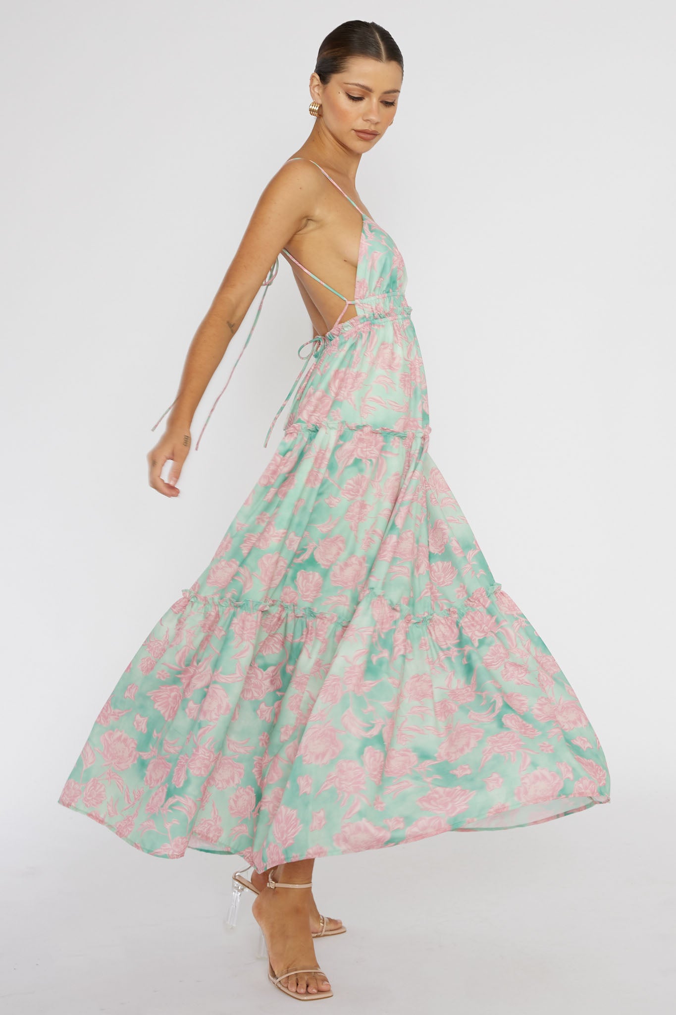 Candid Shot Open Back Midi Dress Floral Pink by Selfie Leslie Australia