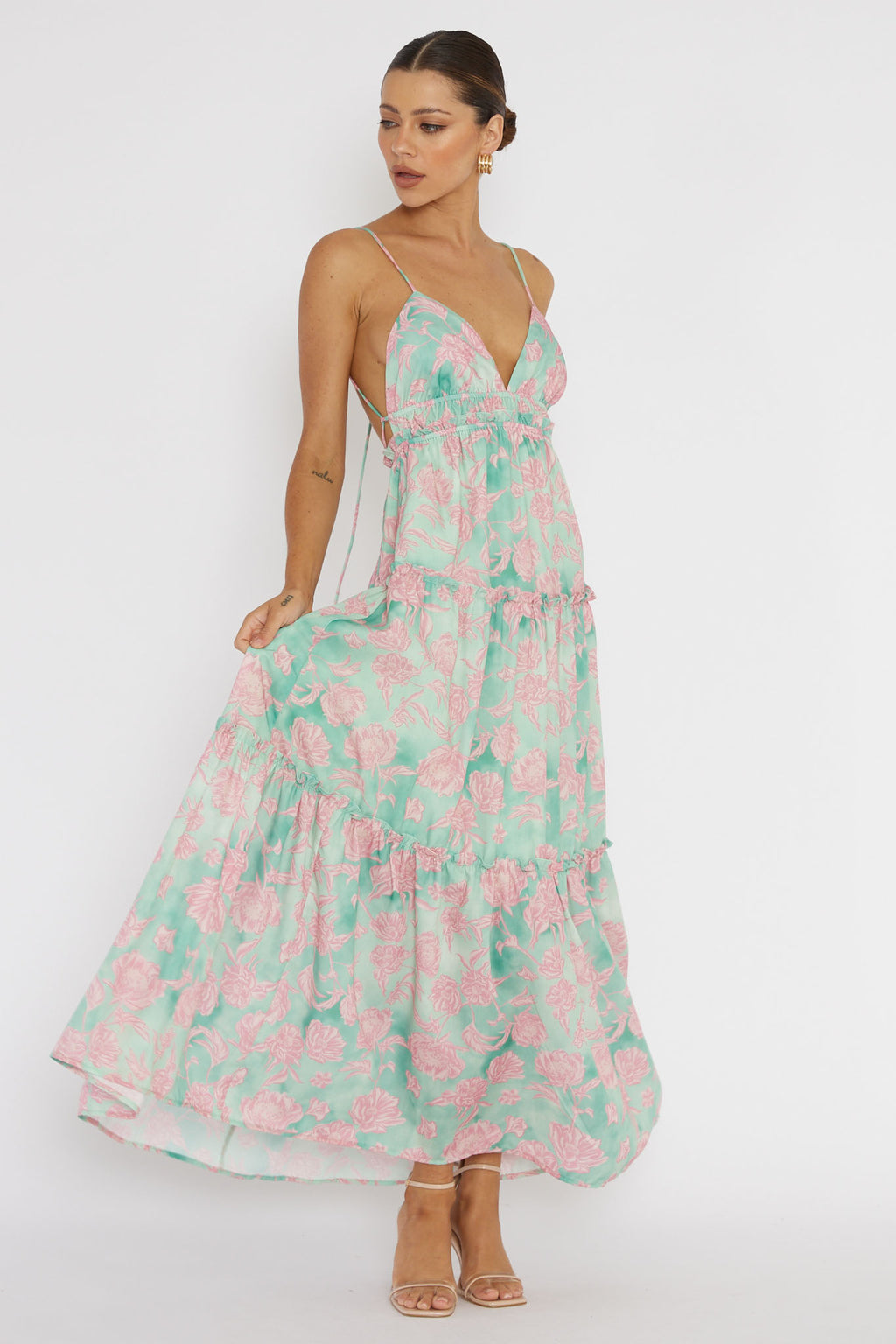 Candid Shot Open Back Midi Dress Floral Pink by Selfie Leslie Australia
