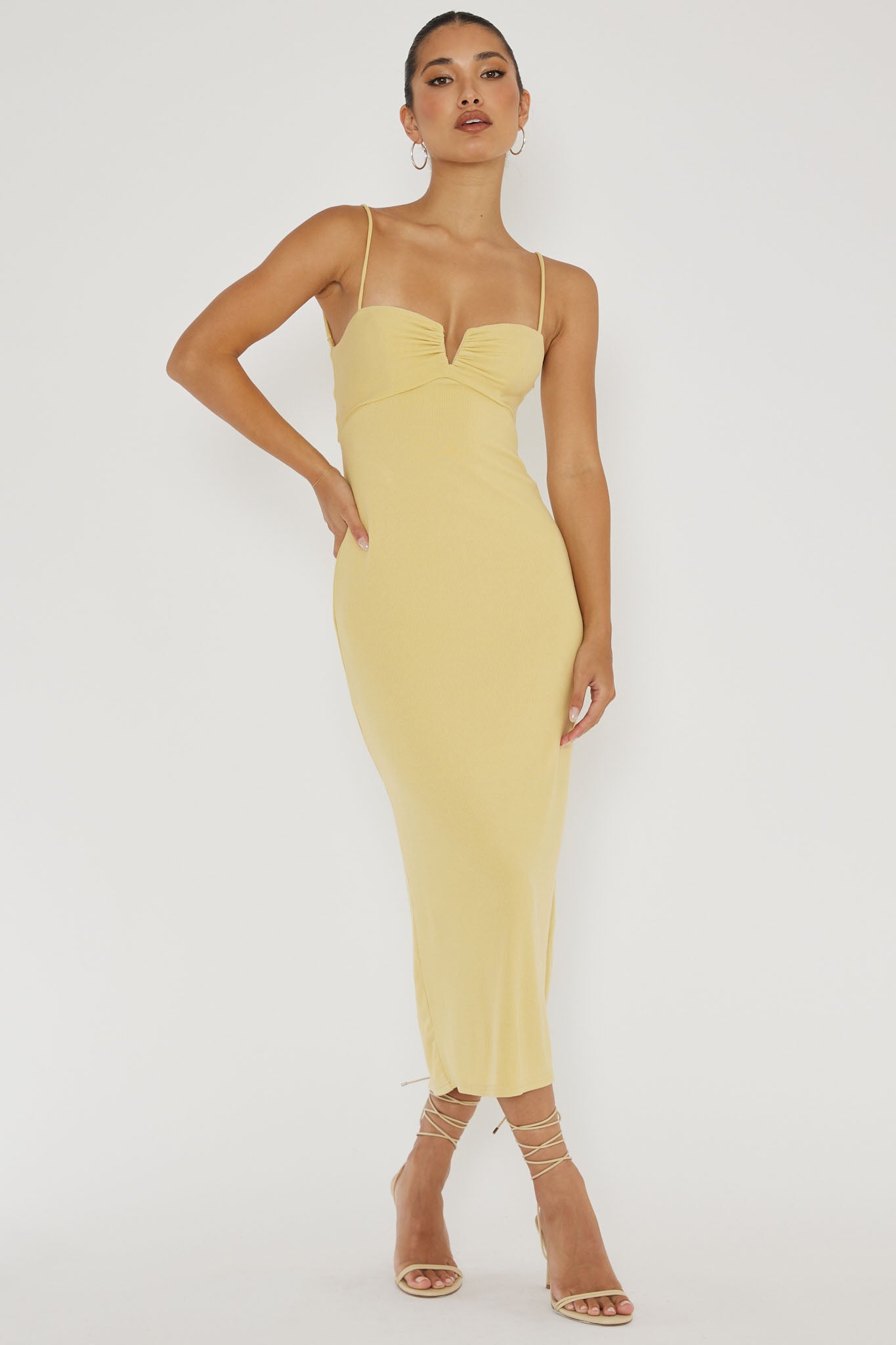 Namrata Twist Back Ribbed Midi Dress Lemon by Selfie Leslie Australia
