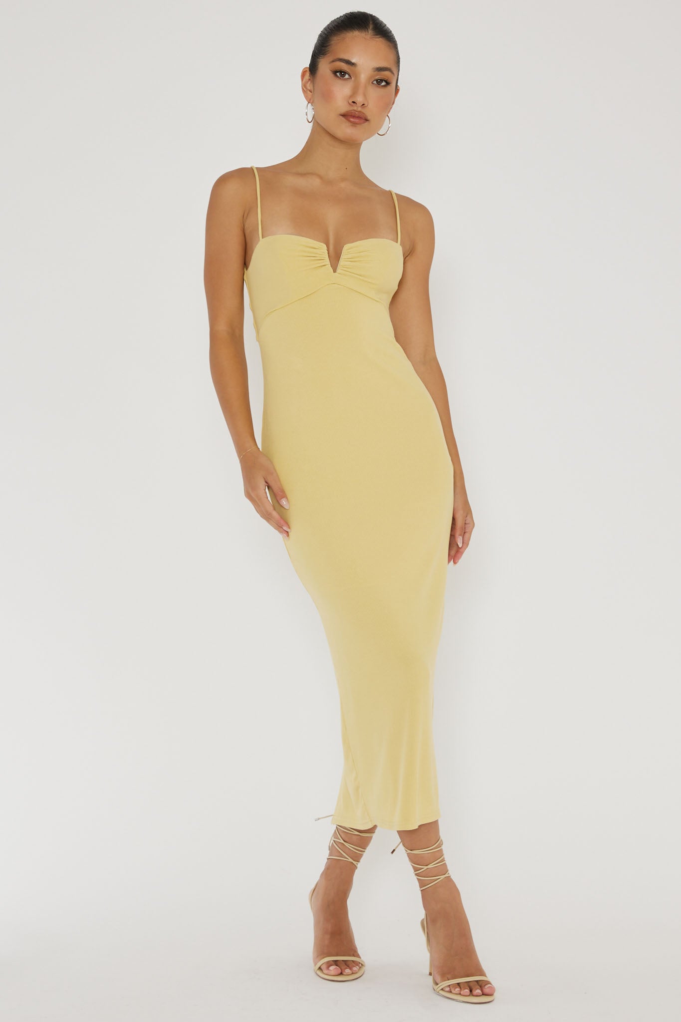 Namrata Twist Back Ribbed Midi Dress Lemon by Selfie Leslie Australia