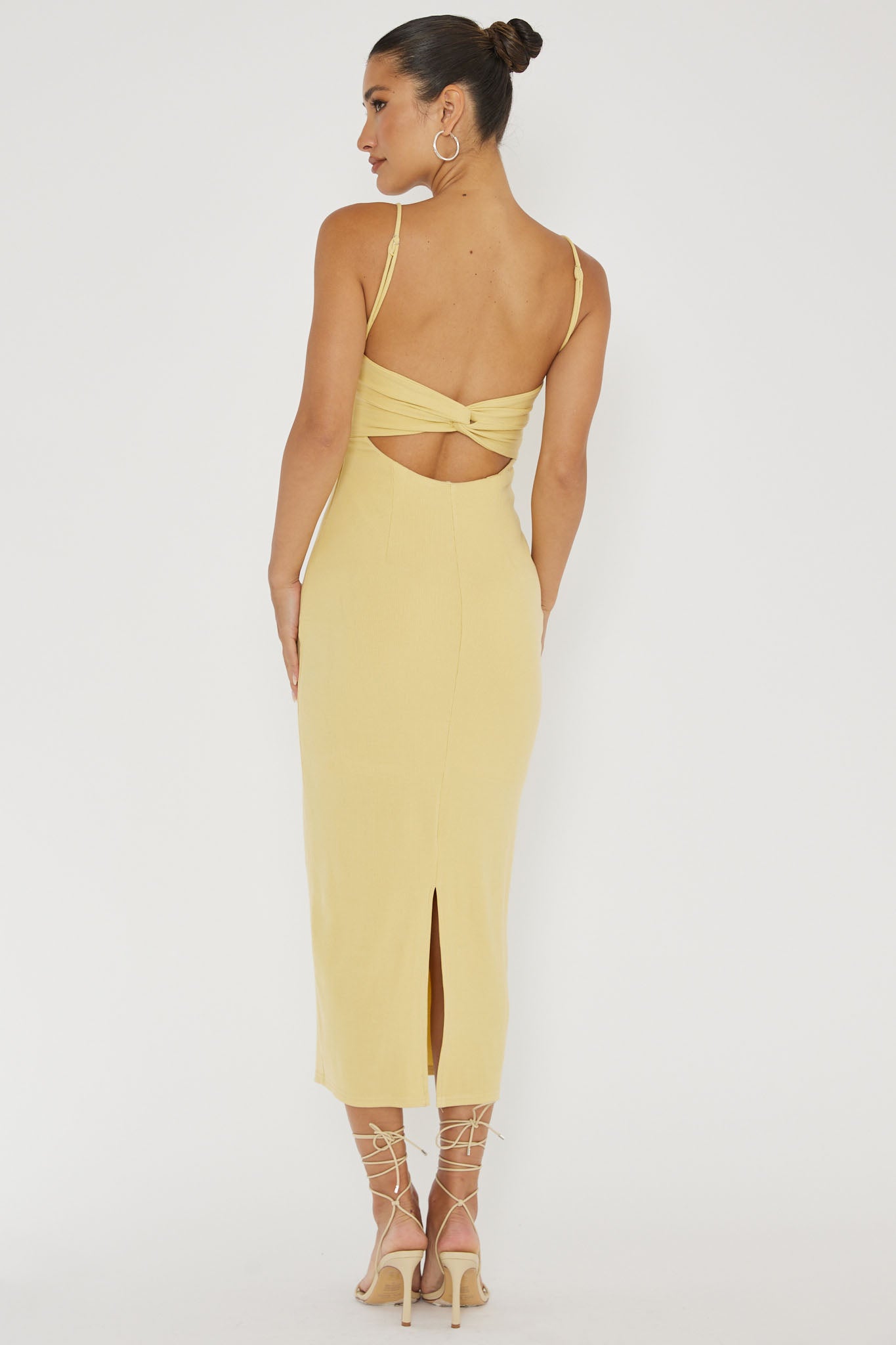 Namrata Twist Back Ribbed Midi Dress Lemon by Selfie Leslie Australia