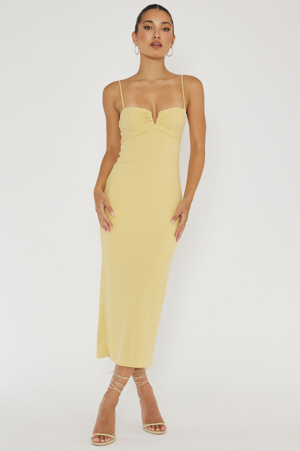 Namrata Twist Back Ribbed Midi Dress Lemon by Selfie Leslie Australia