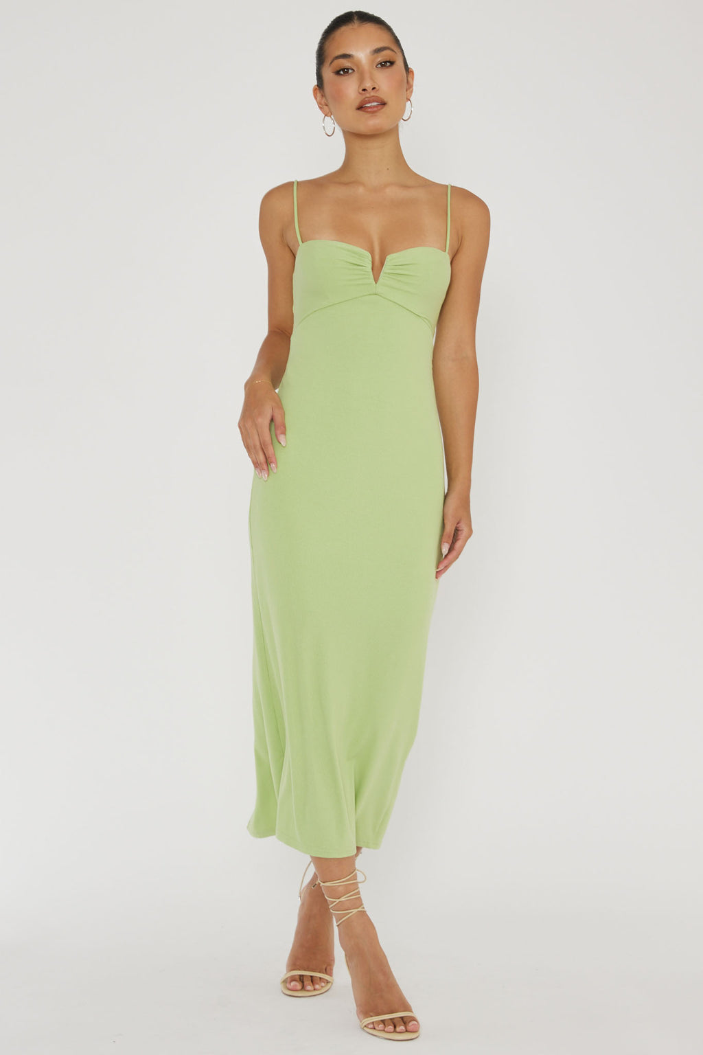Namrata Twist Back Ribbed Midi Dress Matcha by Selfie Leslie Australia