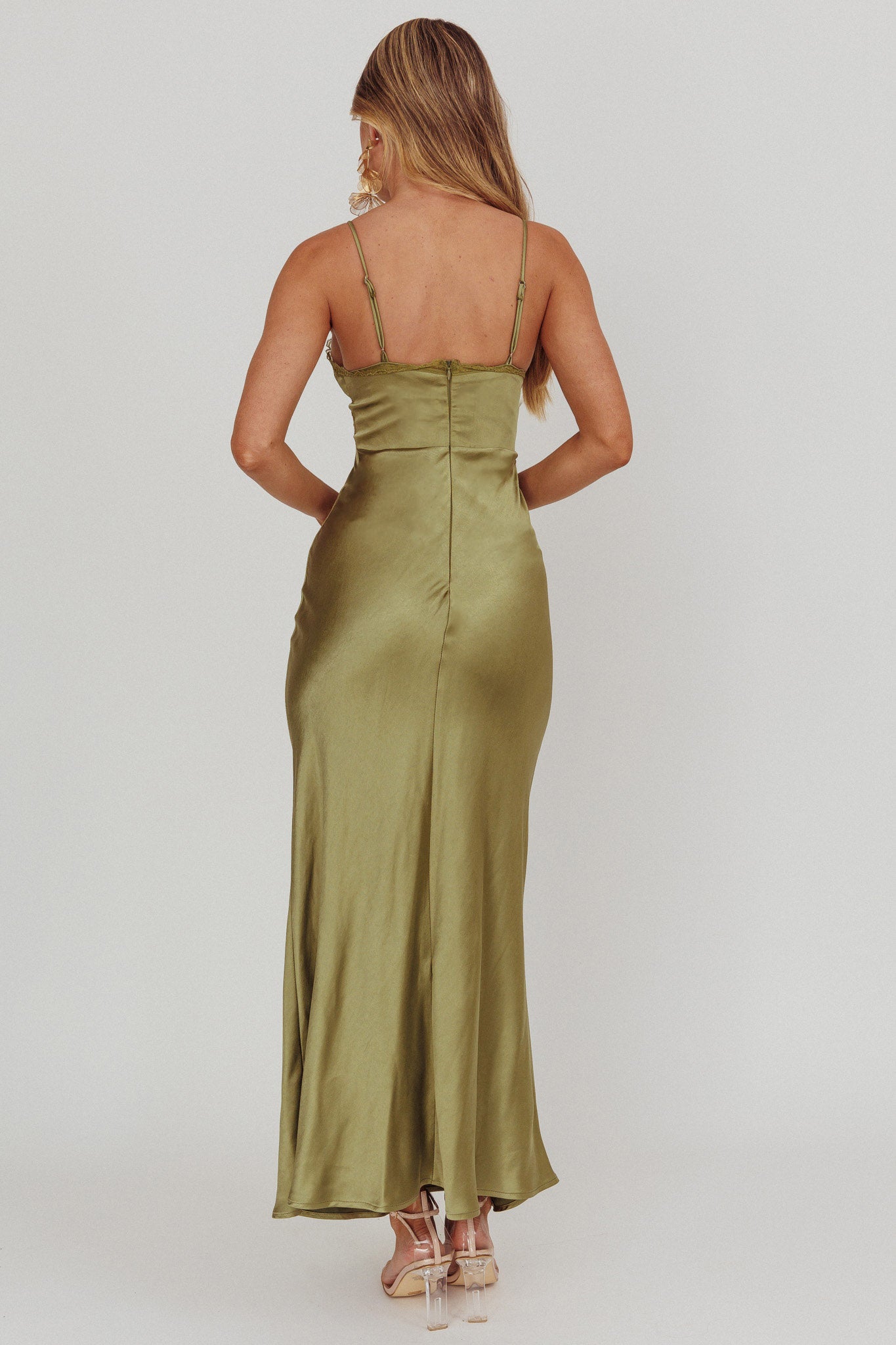 Her theory Lace Trim Maxi Dress Olive by Selfie Leslie Australia