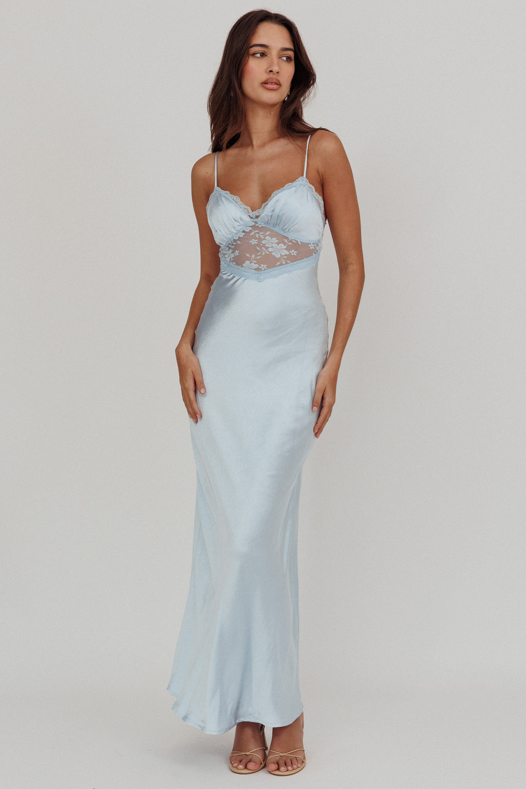 Her theory Lace Trim Maxi Dress Steel Blue by Selfie Leslie Australia