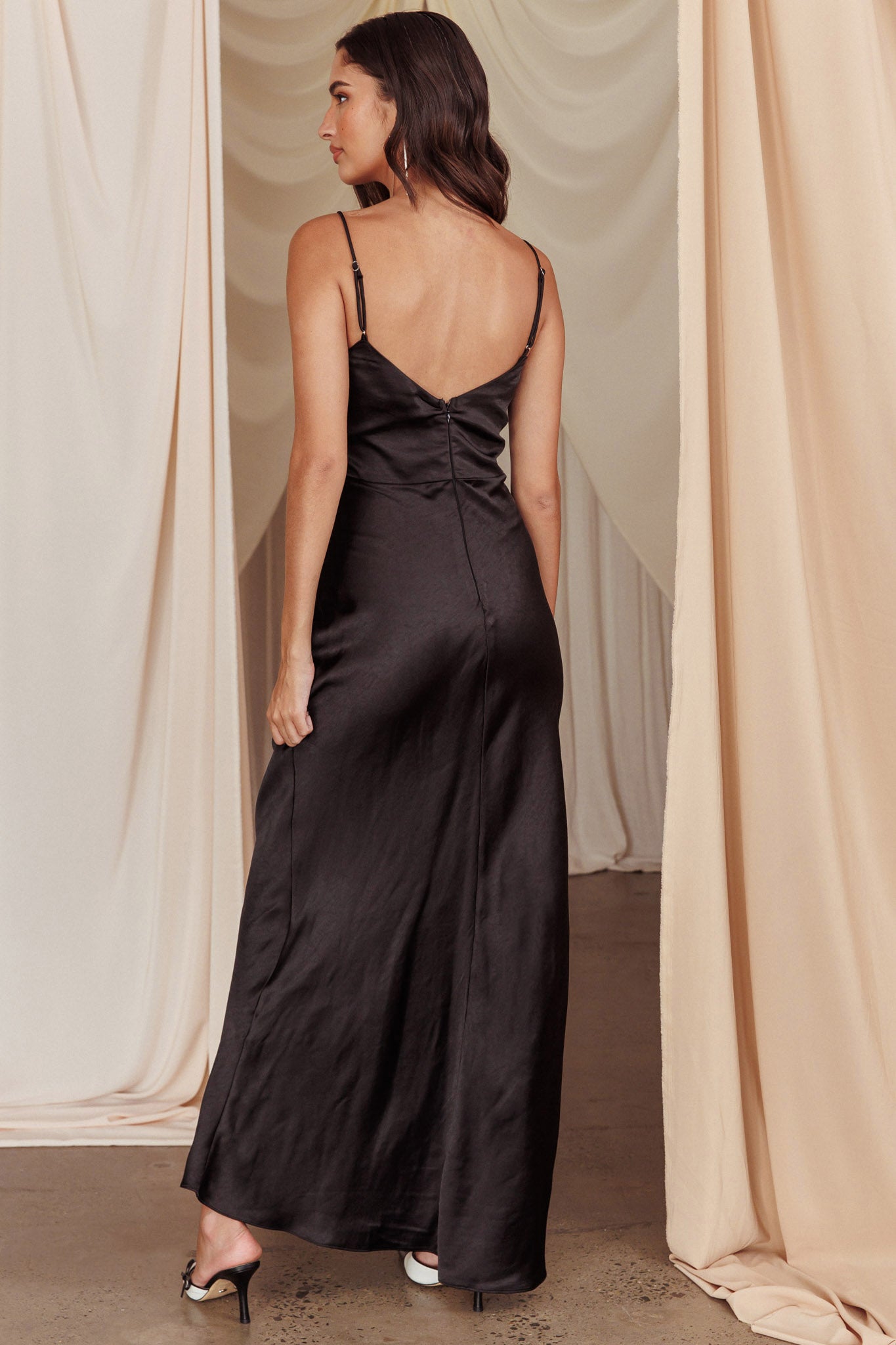 black silk dress australia Azalea Black Satin Maxi Dress Montique