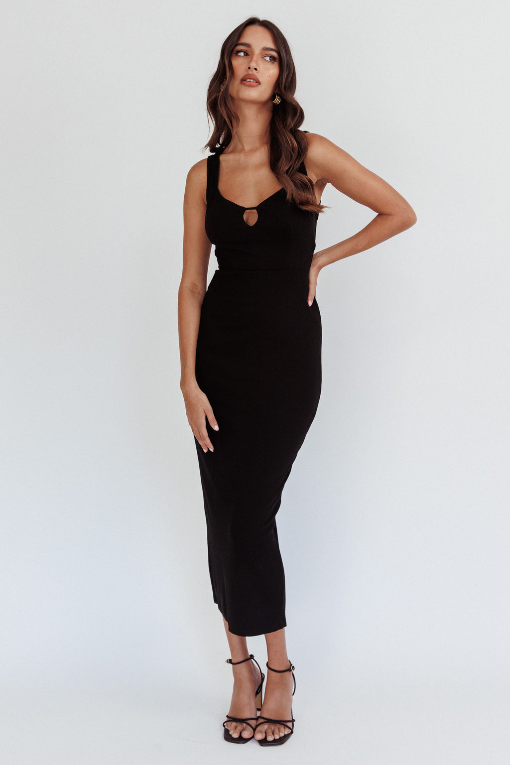 Jennine Lace-Up Back Midi Dress Black by Selfie Leslie Australia