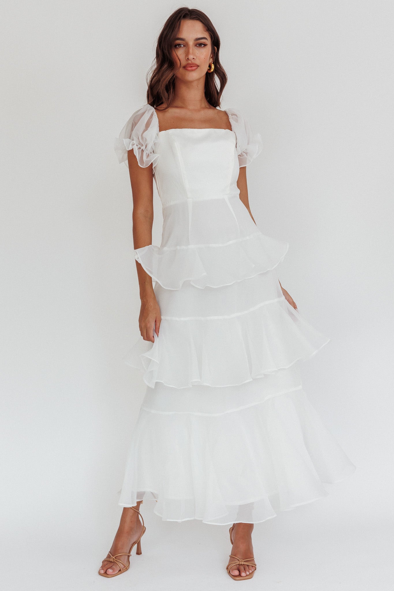 Delwynn Puff Sleeve Layered Midi Dress White by Selfie Leslie Australia