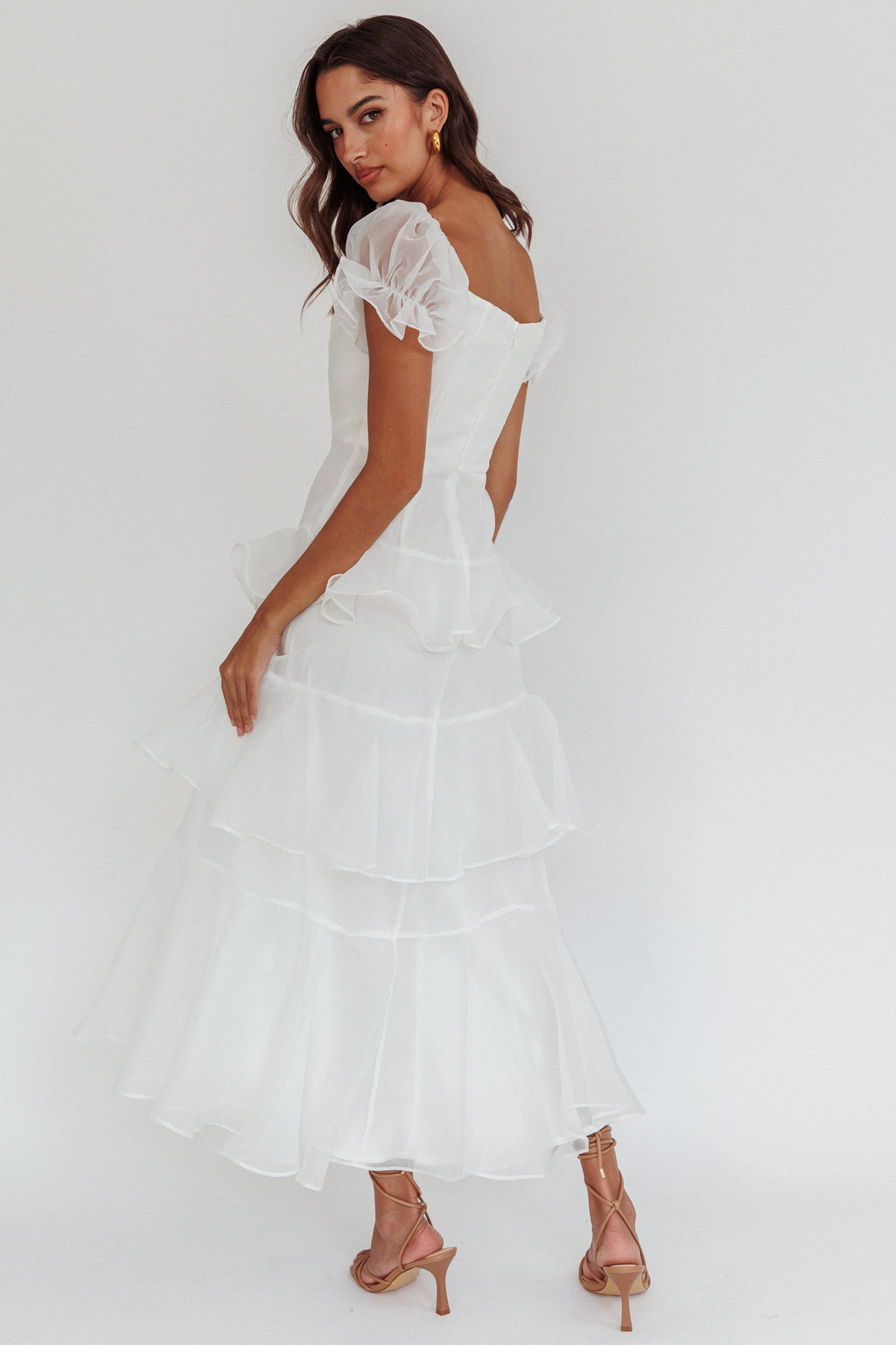 Delwynn Puff Sleeve Layered Midi Dress White by Selfie Leslie Australia