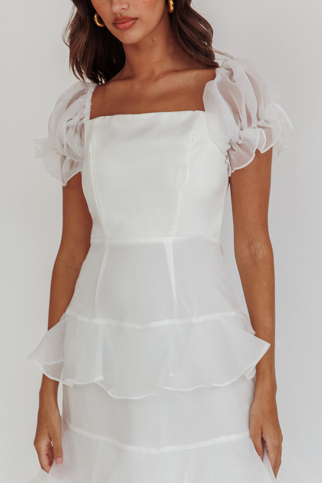 Delwynn Puff Sleeve Layered Midi Dress White by Selfie Leslie Australia