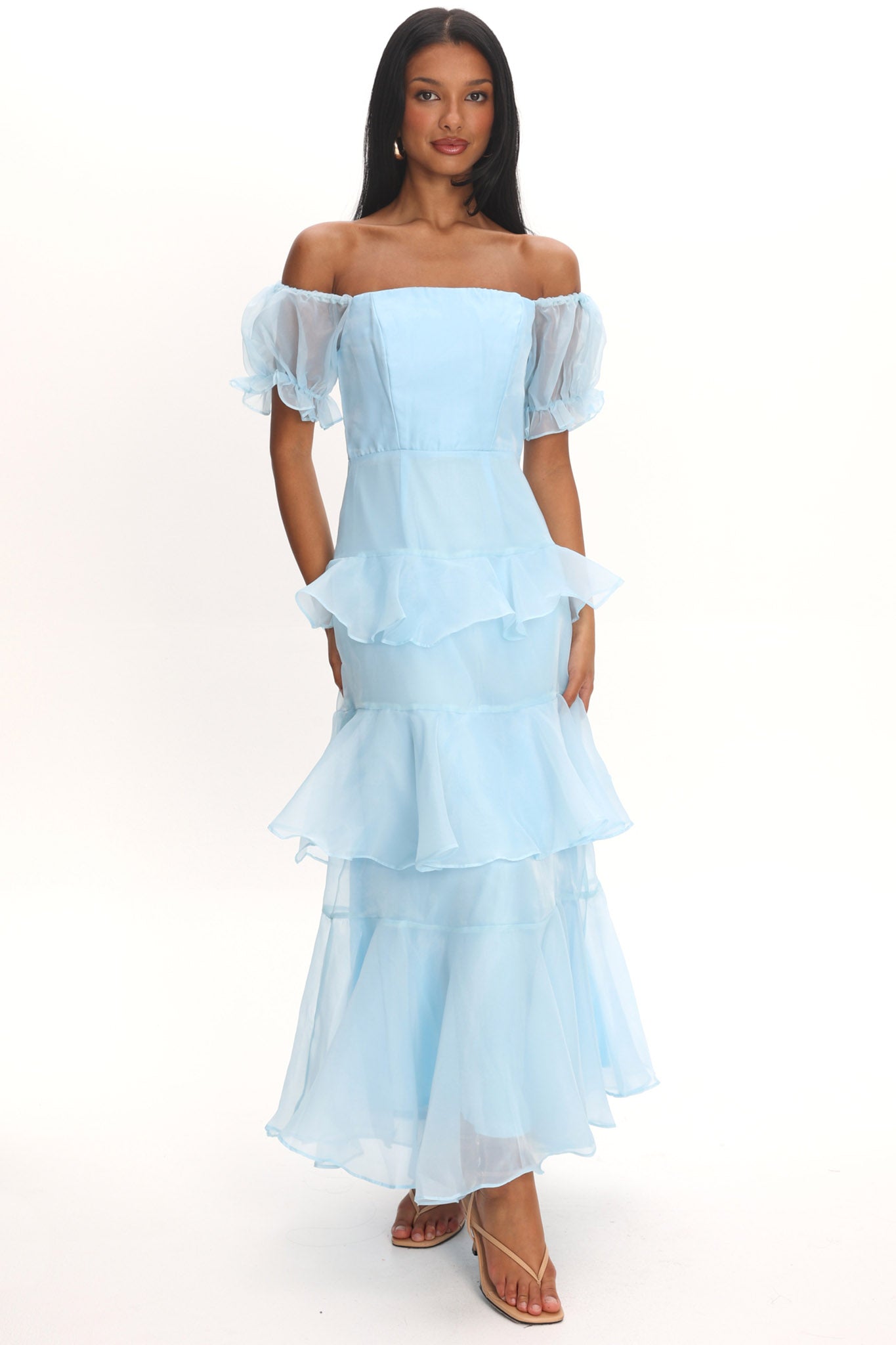 Delwynn Puff Sleeve Layered Midi Dress Blue | Selfie Leslie Australia