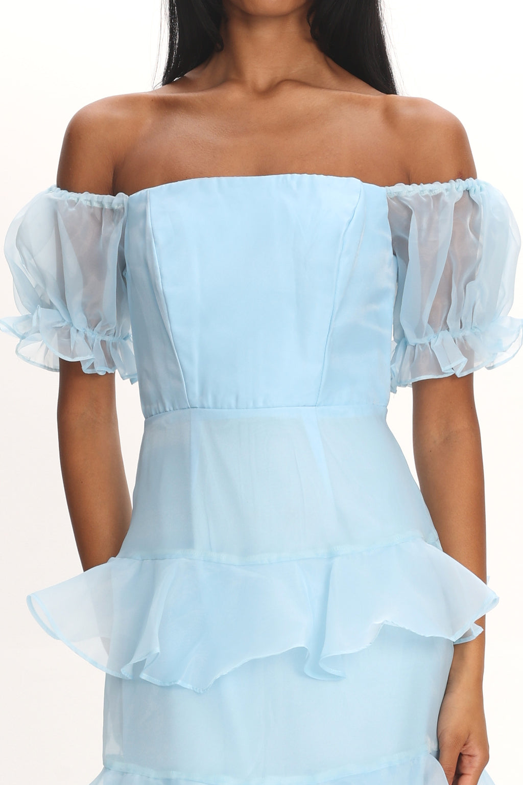 Delwynn Puff Sleeve Layered Midi Dress Blue by Selfie Leslie Australia