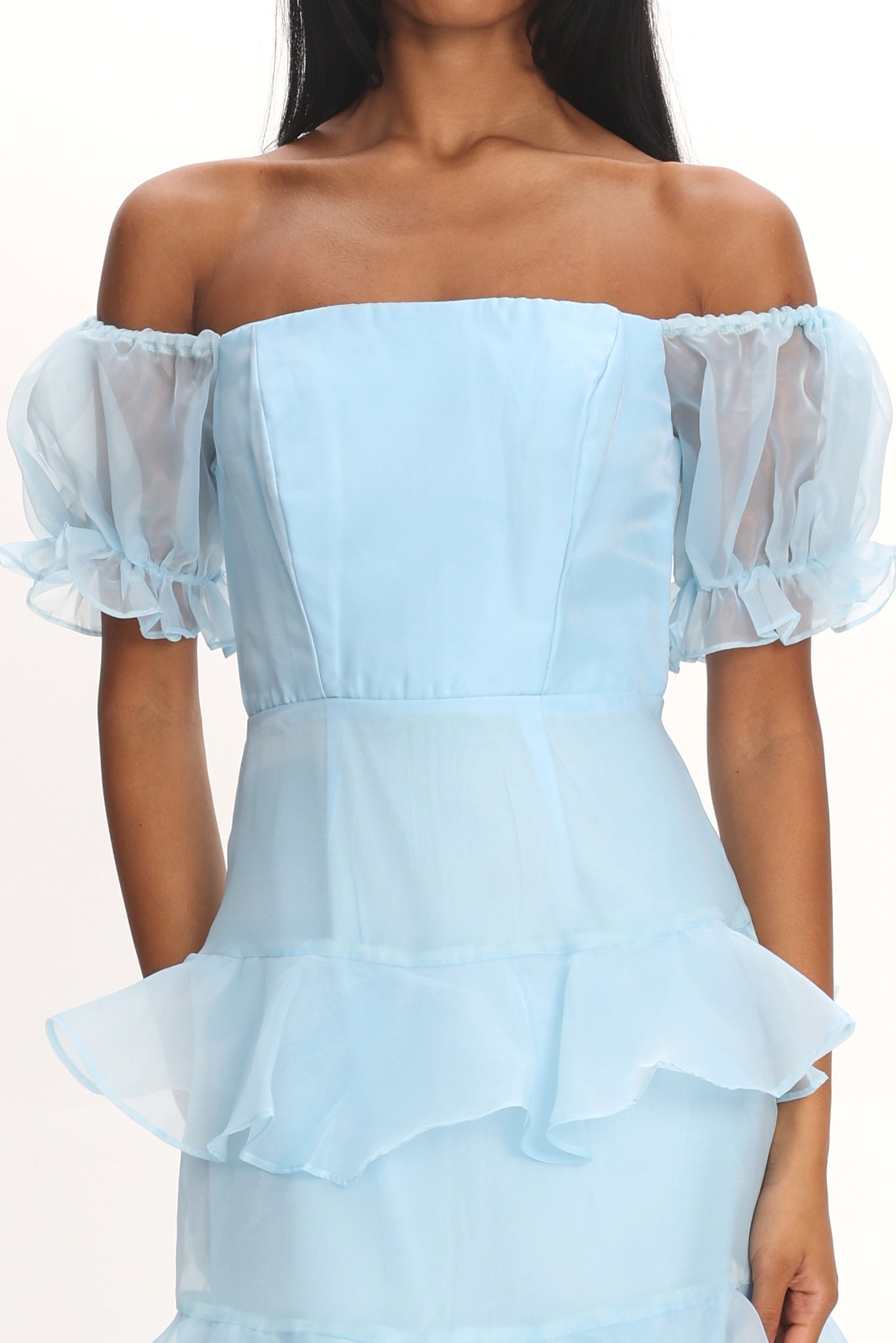 Delwynn Puff Sleeve Layered Midi Dress Blue by Selfie Leslie Australia