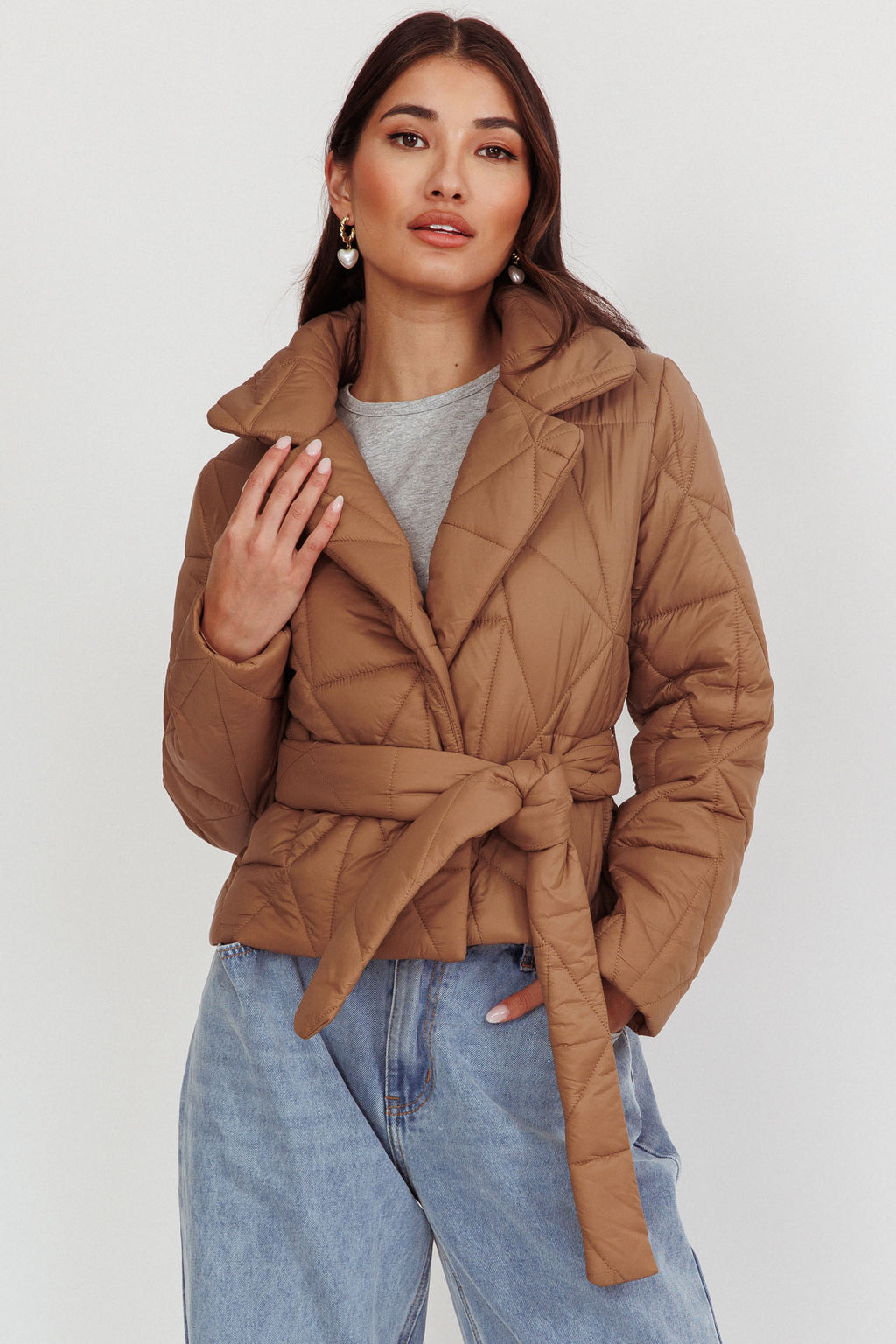 Kiersten Waist Tie Puffer Jacket Mocha by Selfie Leslie Australia