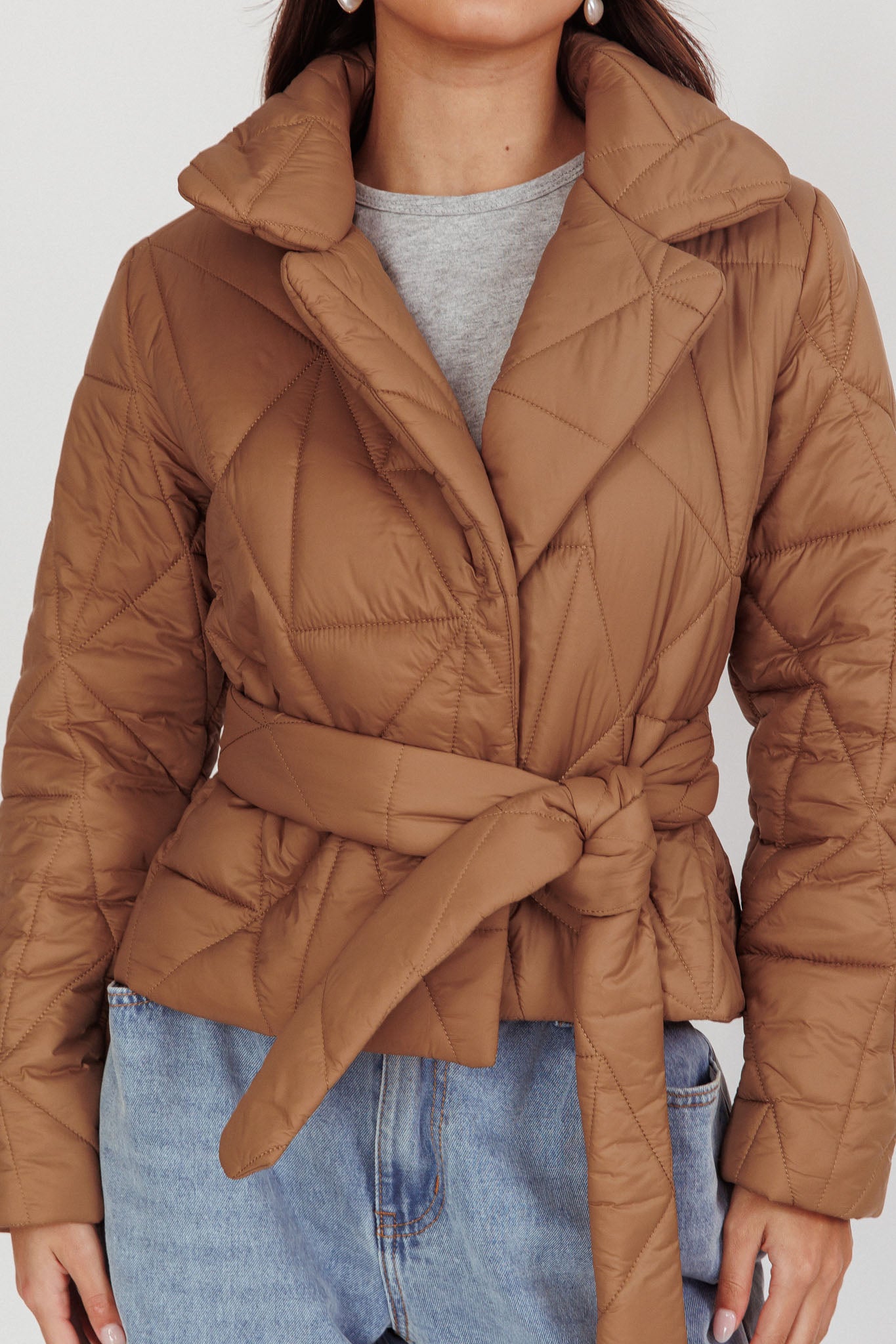 Kiersten Waist Tie Puffer Jacket Mocha by Selfie Leslie Australia