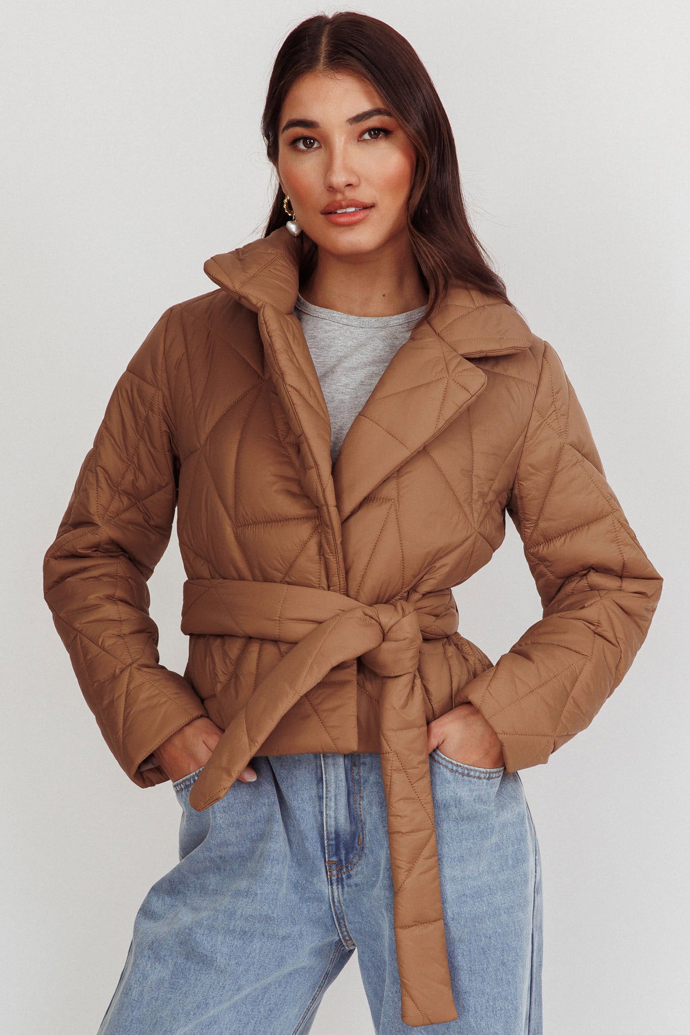 Kiersten Waist Tie Puffer Jacket Mocha by Selfie Leslie Australia