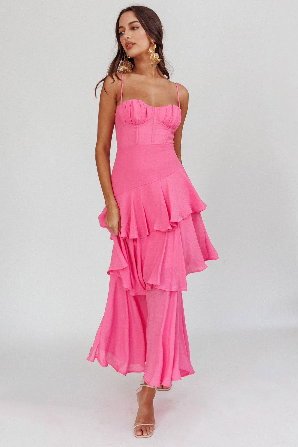 Madrid Summer Tiered Ruffle Maxi Dress Pink by Selfie Leslie Australia