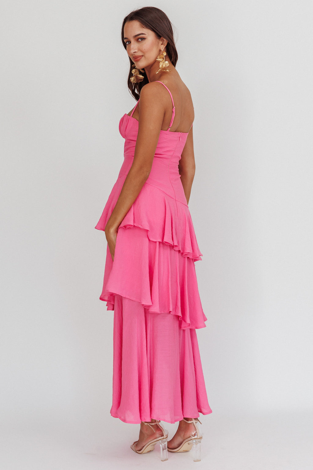 Madrid Summer Tiered Ruffle Maxi Dress Pink by Selfie Leslie Australia