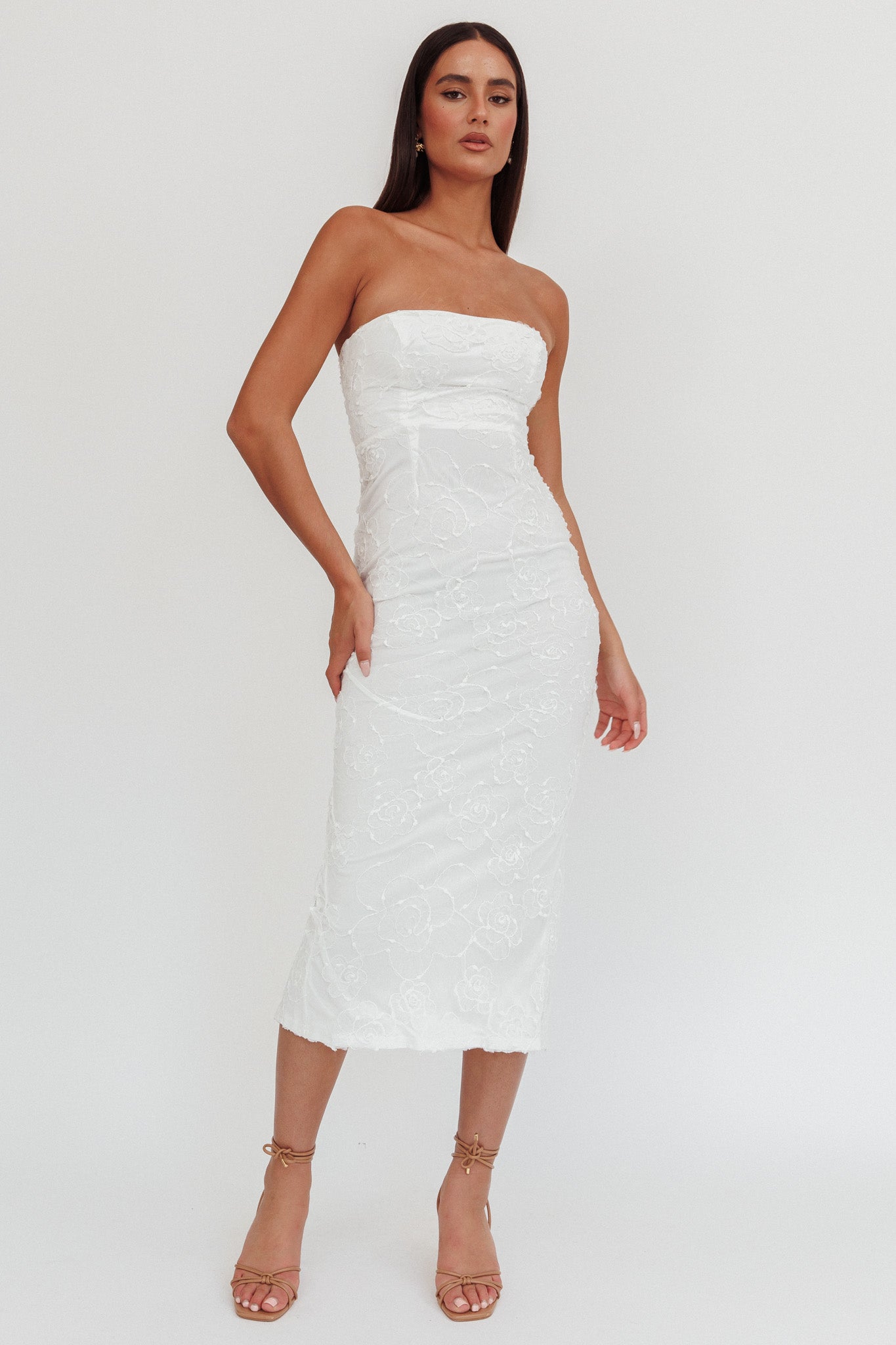 Bia Strapless Embroidered Midi Dress White by Selfie Leslie Australia