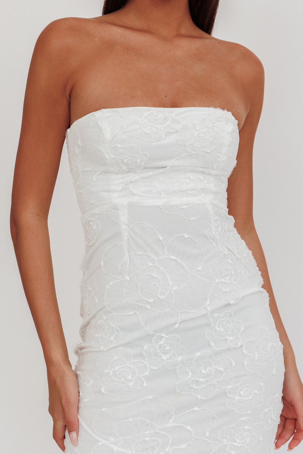 Bia Strapless Embroidered Midi Dress White by Selfie Leslie Australia