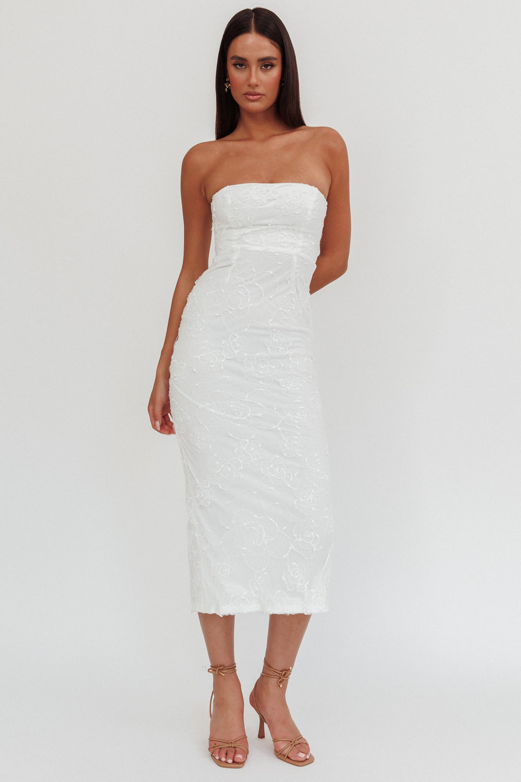 Bia Strapless Embroidered Midi Dress White by Selfie Leslie Australia