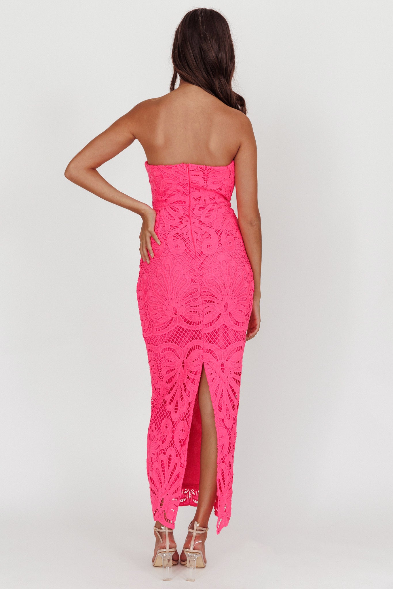 Bia Strapless Lace Embroidered Maxi Dress Hot Pink by Selfie Leslie Australia