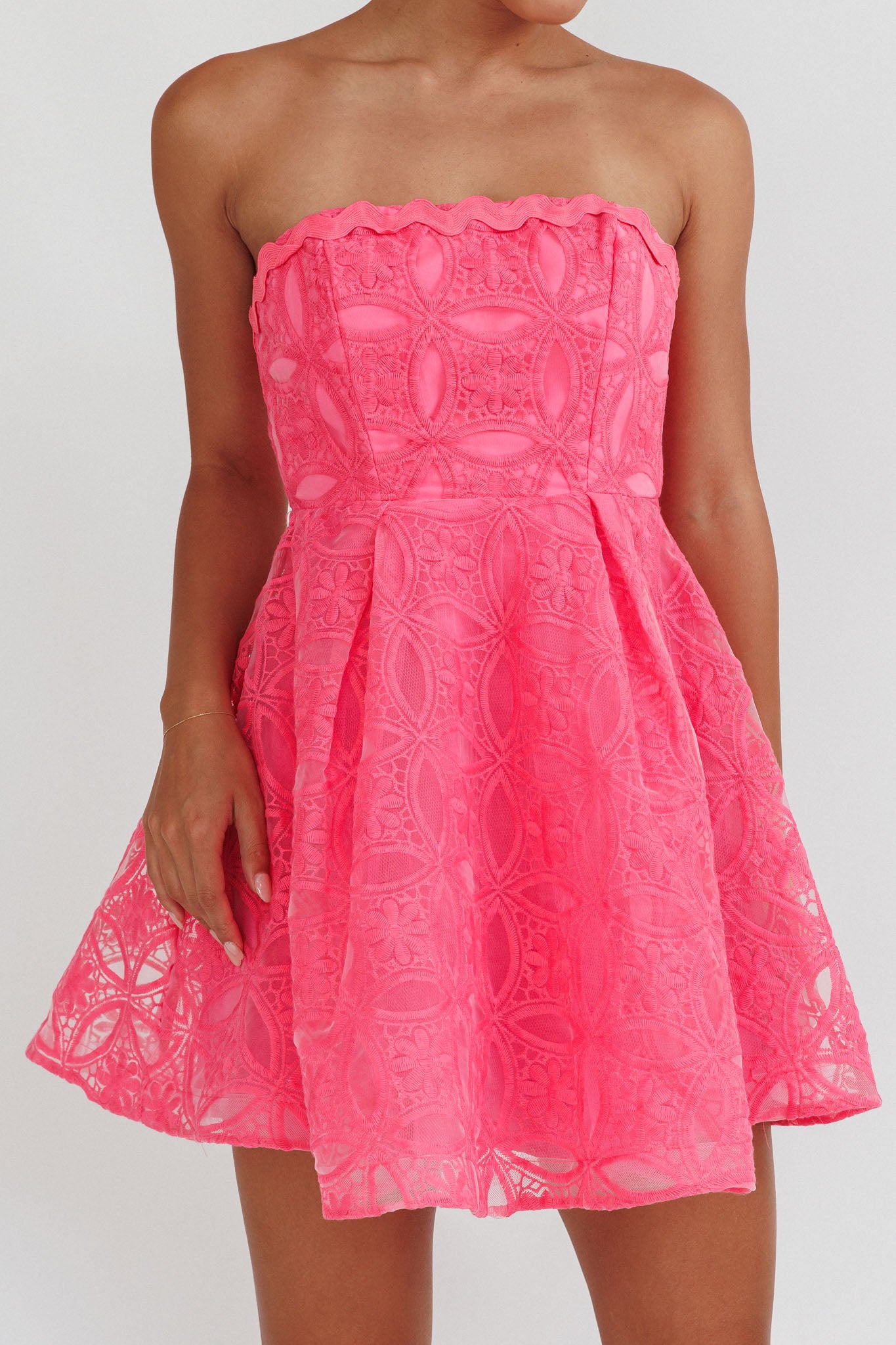 Kesenia Strapless Embroidered Mini Dress Hot Pink by Selfie Leslie Australia