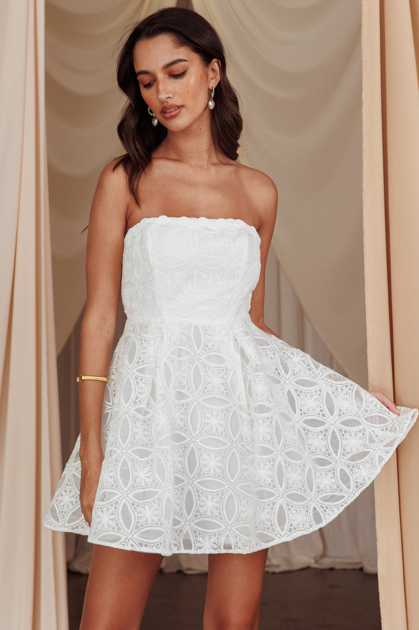 Kesenia Strapless Embroidered Mini Dress White by Selfie Leslie Australia