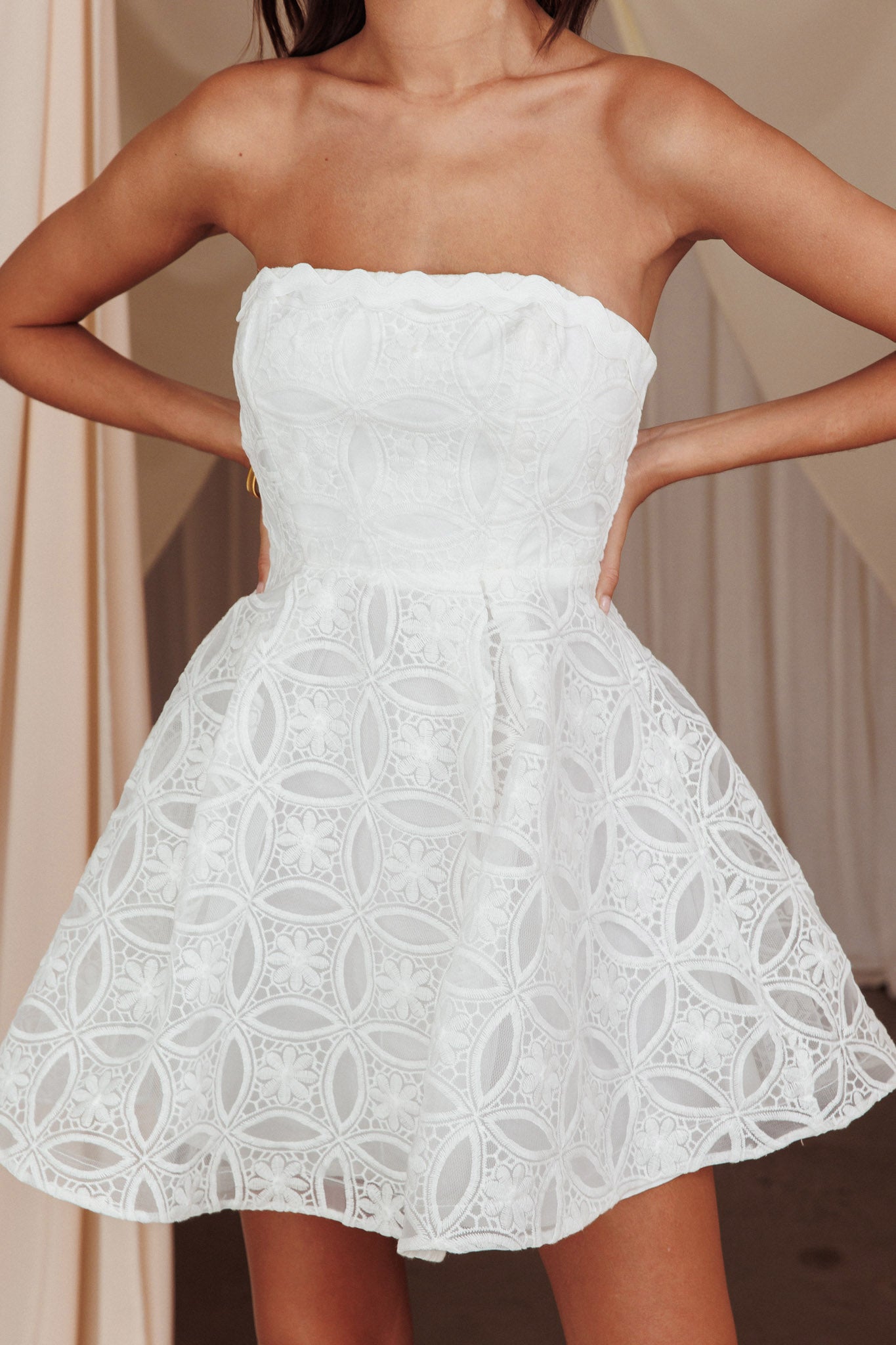 Kesenia Strapless Embroidered Mini Dress White by Selfie Leslie Australia