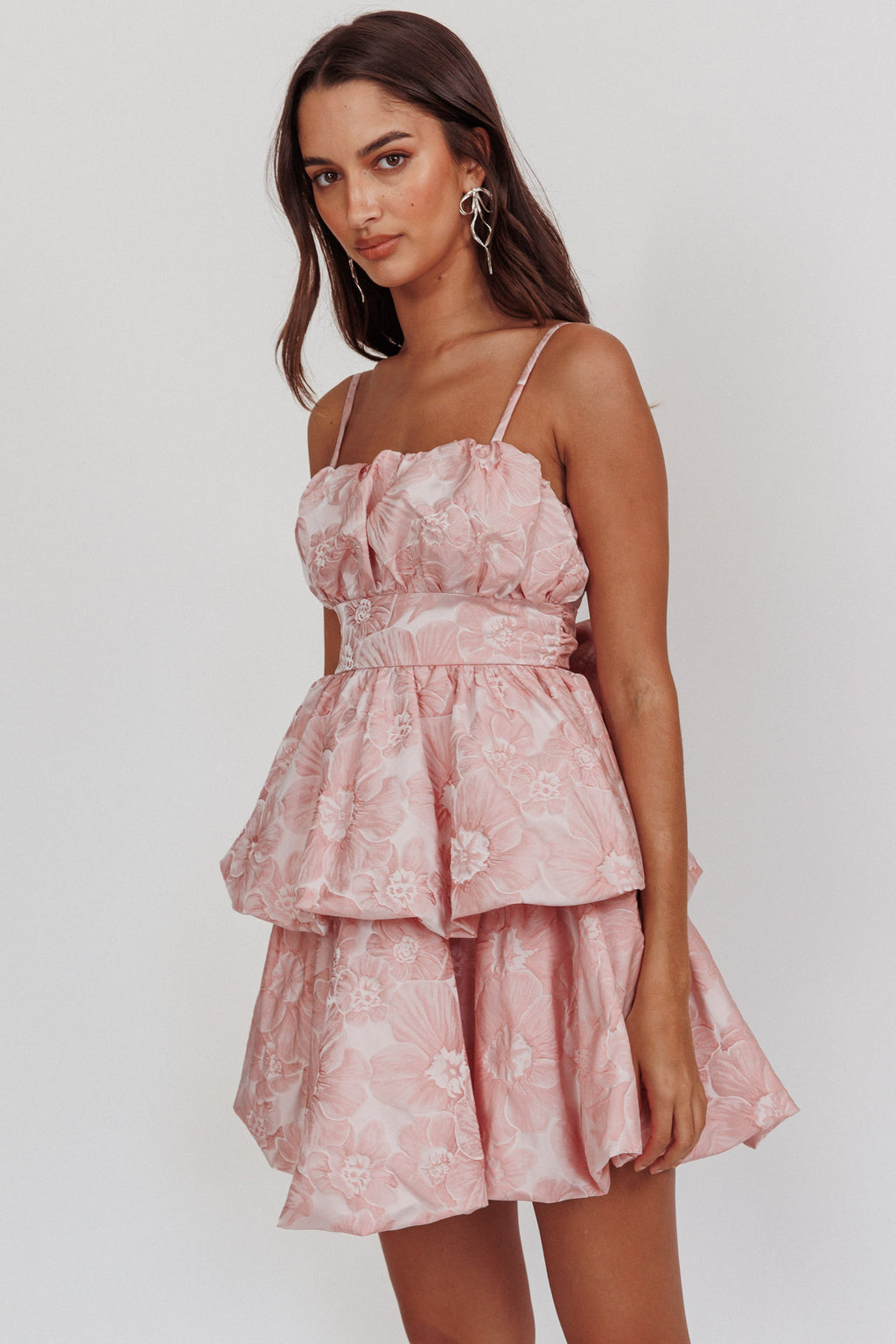 Zilara Bubble Hem Bow Dress Jacquard Pink by Selfie Leslie Australia