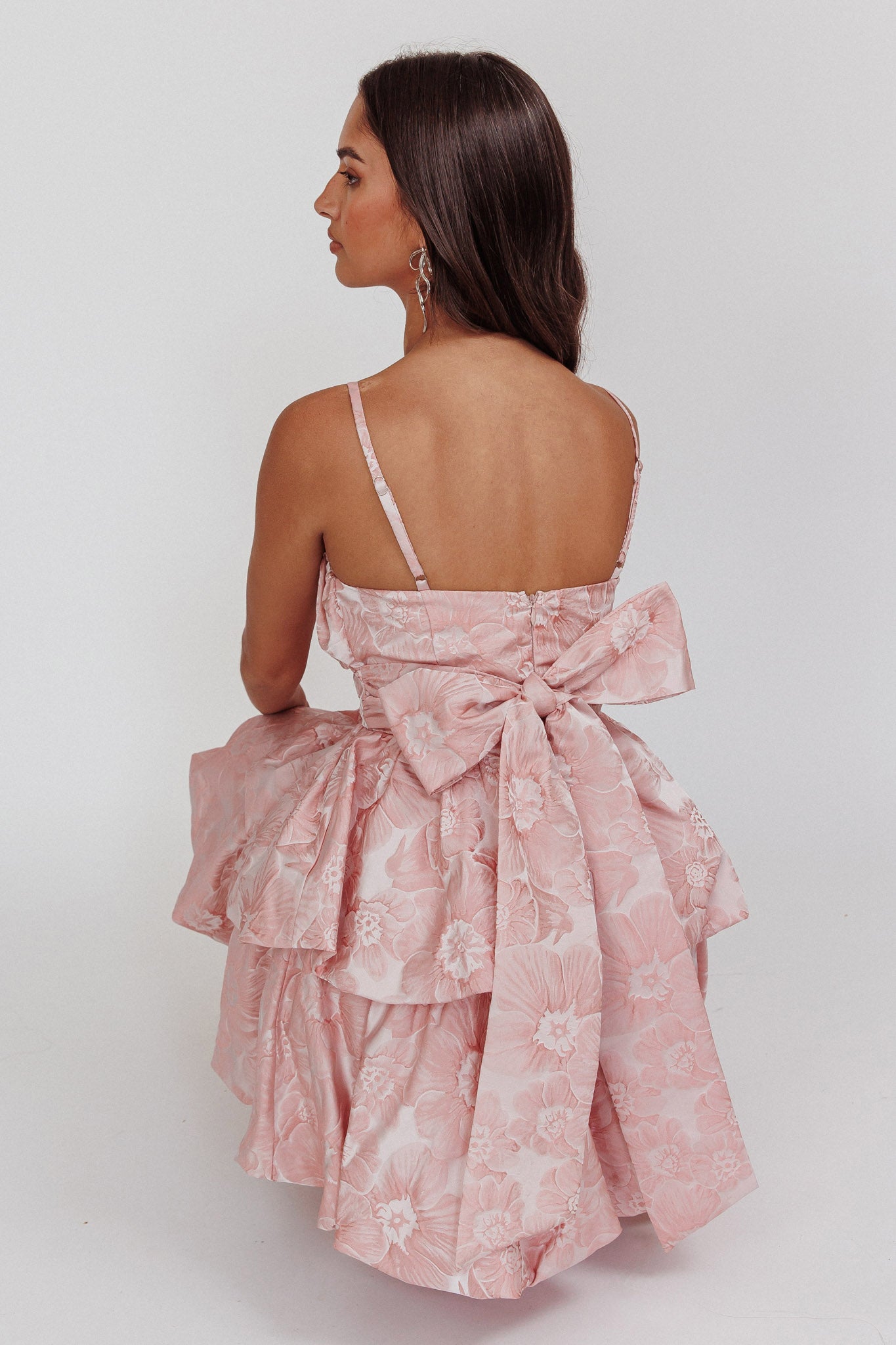 Zilara Bubble Hem Bow Dress Jacquard Pink by Selfie Leslie Australia