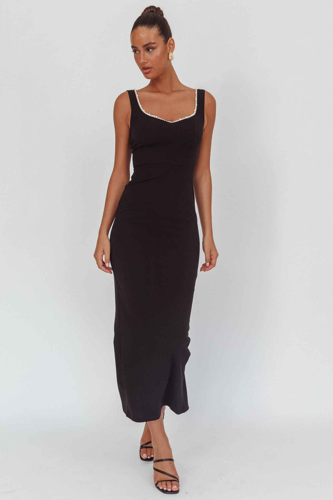 This Magic Moment Pearl Trim Maxi Dress Black by Selfie Leslie Australia