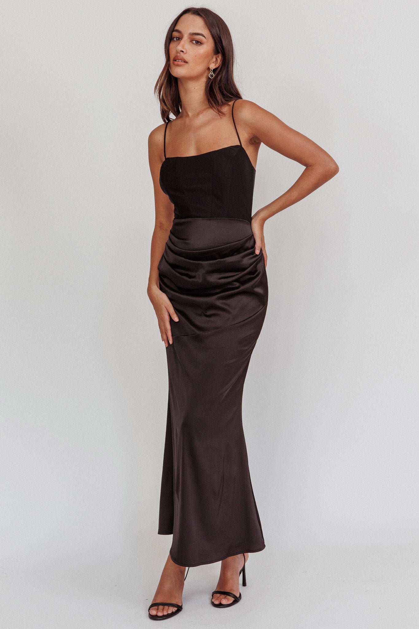Morella Draped Waist Maxi Dress Black by Selfie Leslie Australia