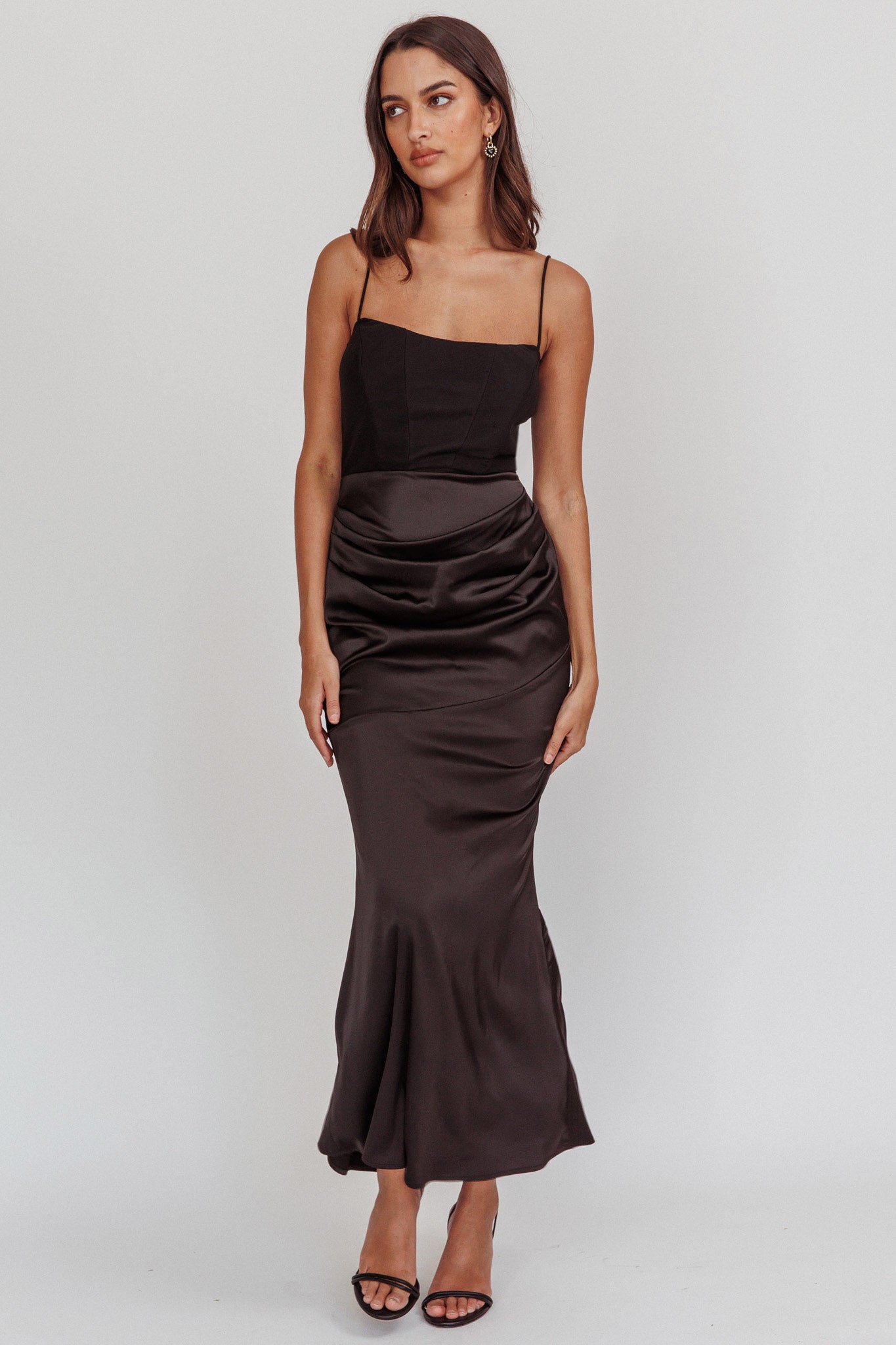Morella Draped Waist Maxi Dress Black by Selfie Leslie Australia