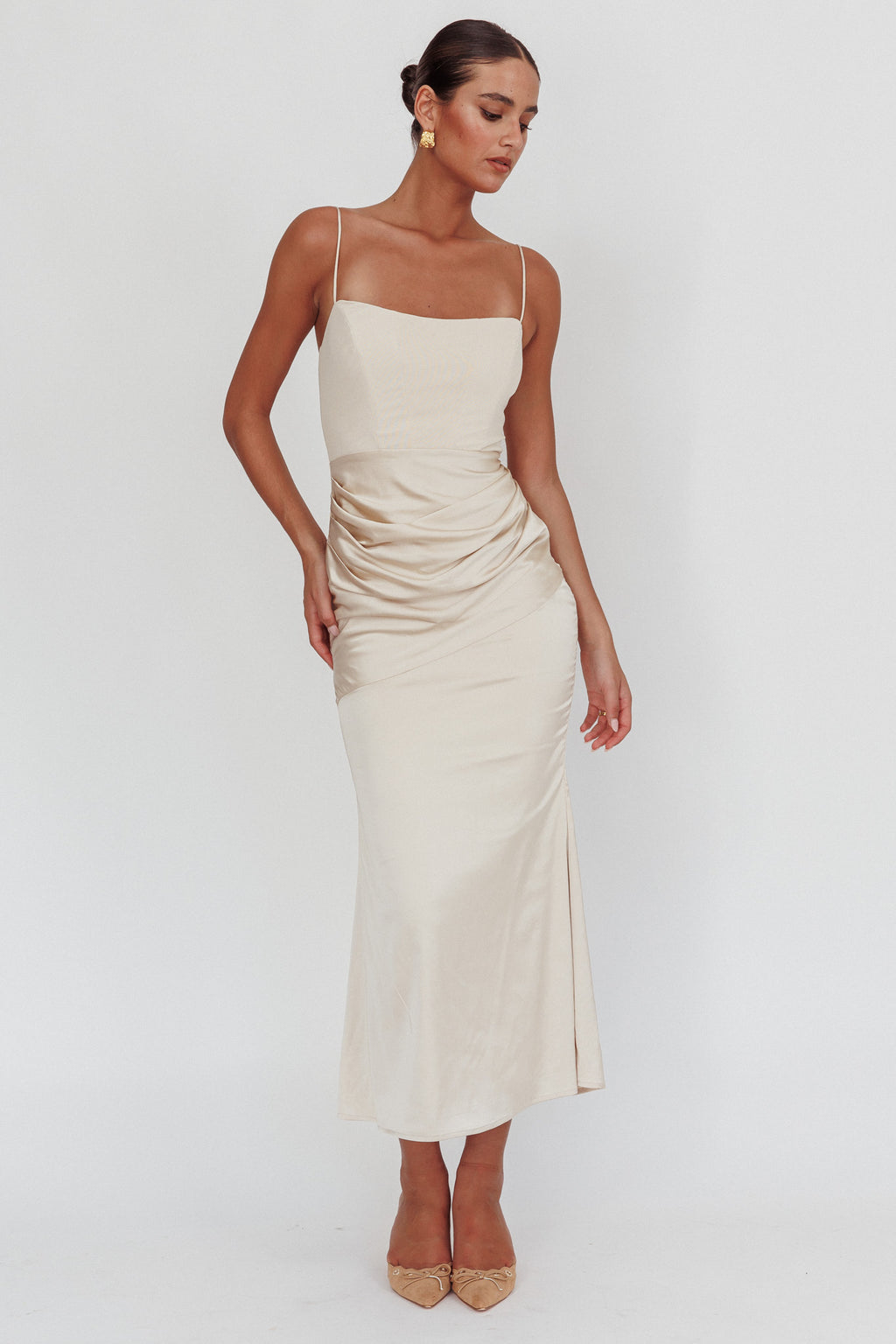 Morella Draped Waist Maxi Dress Champagne Selfie Leslie Australia Morella Draped Waist Maxi Dress Champagne Selfie Leslie Australia