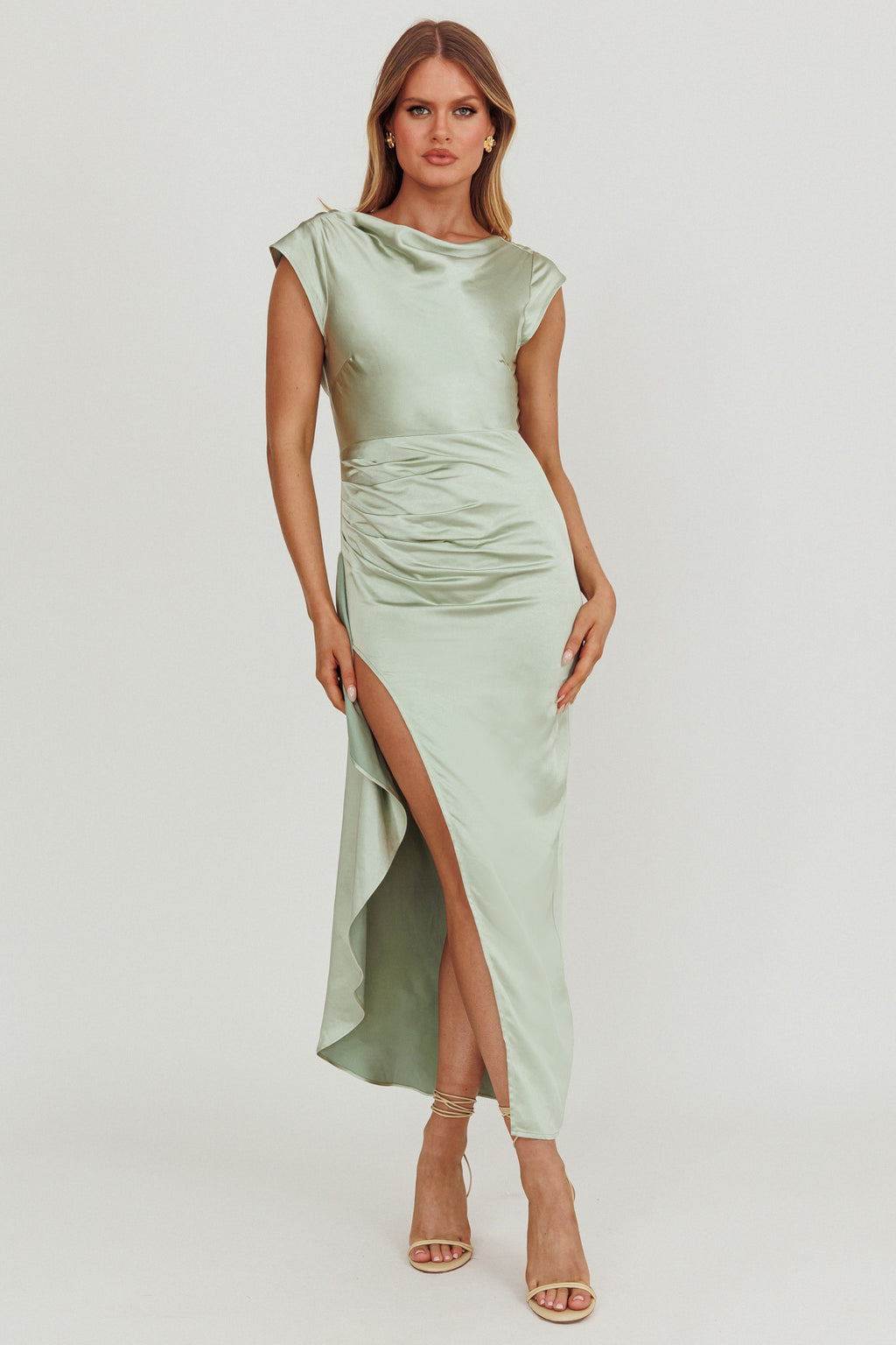 Grecian Cap Sleeve Cowl Back Dress Sage by Selfie Leslie Australia