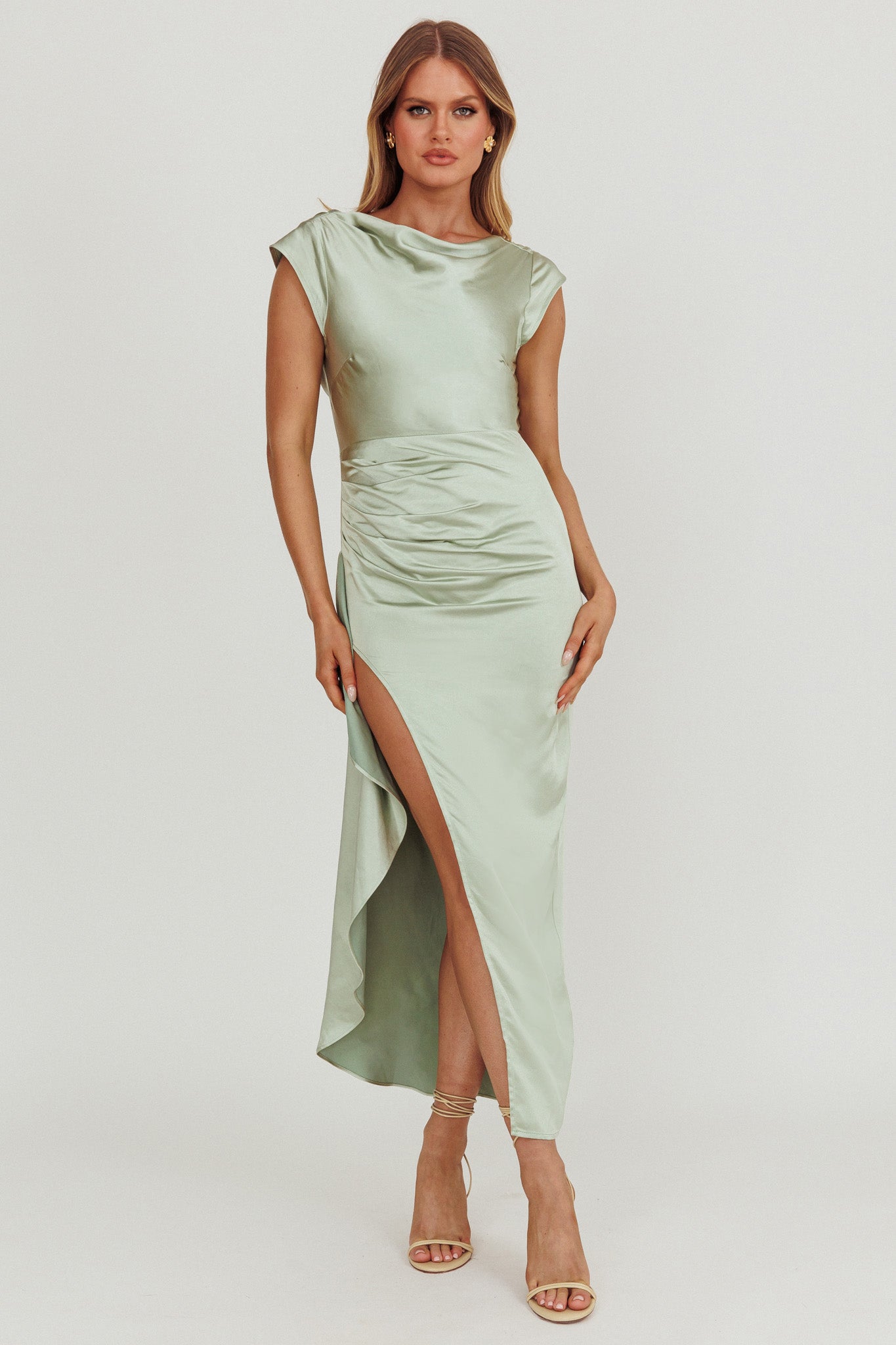 Grecian Cap Sleeve Cowl Back Dress Sage by Selfie Leslie Australia
