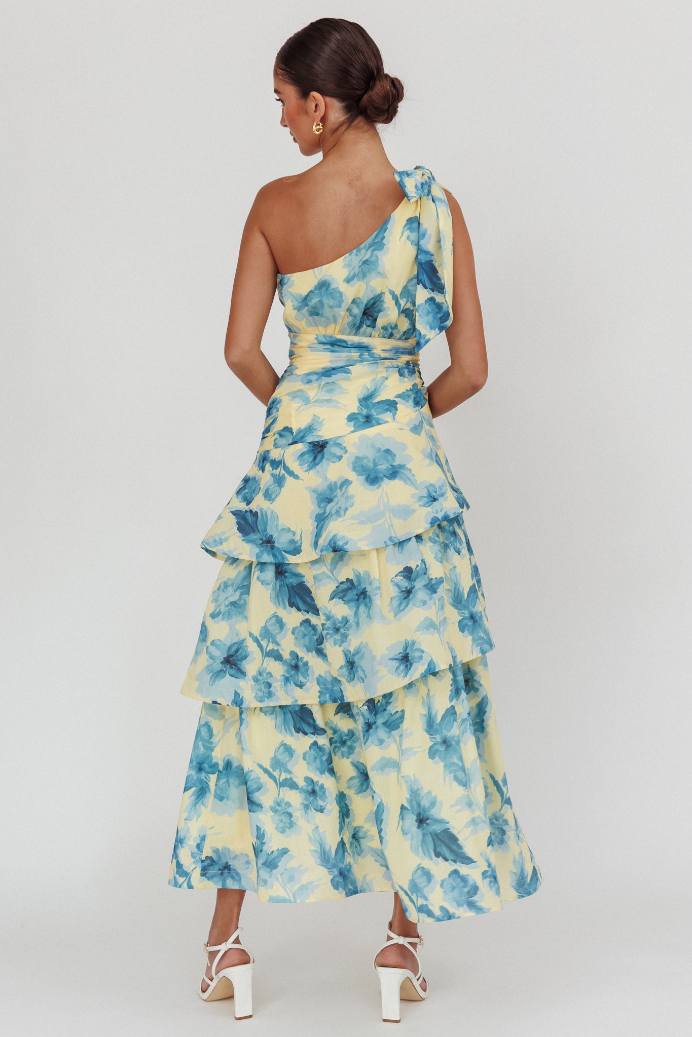 Kenny One Shoulder Tiered Floral Maxi Dress Yellow by Selfie Leslie Australia