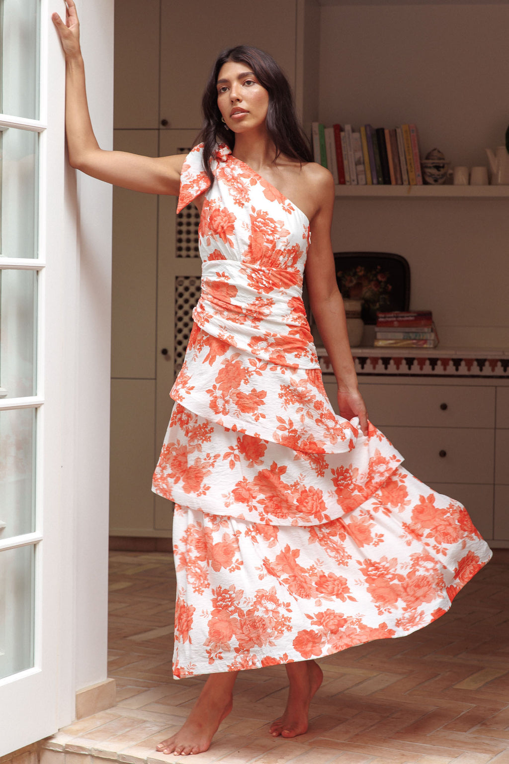 Kenny One Shoulder Tiered Maxi Dress Orange by Selfie Leslie Australia
