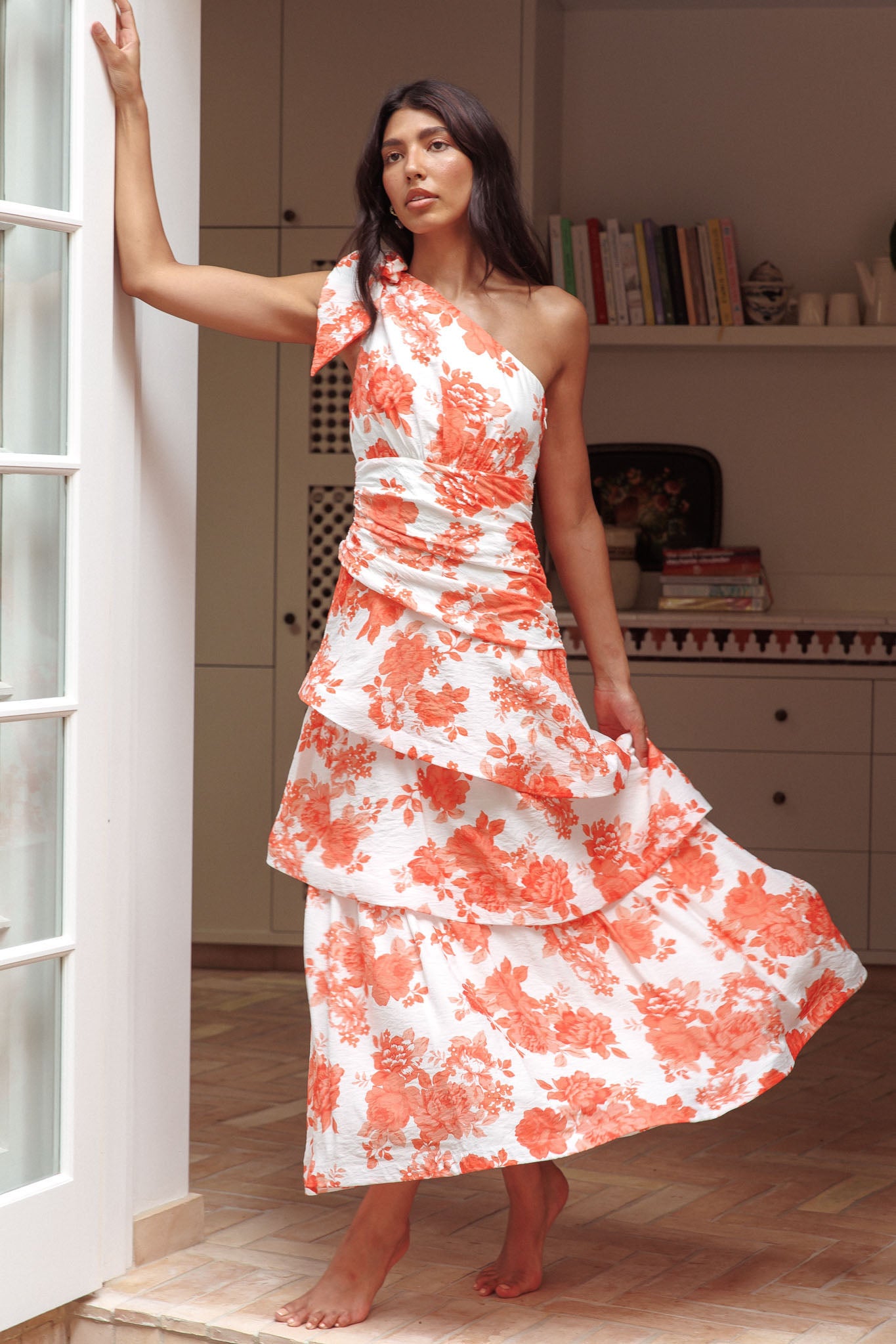 Kenny One Shoulder Tiered Maxi Dress Orange by Selfie Leslie Australia